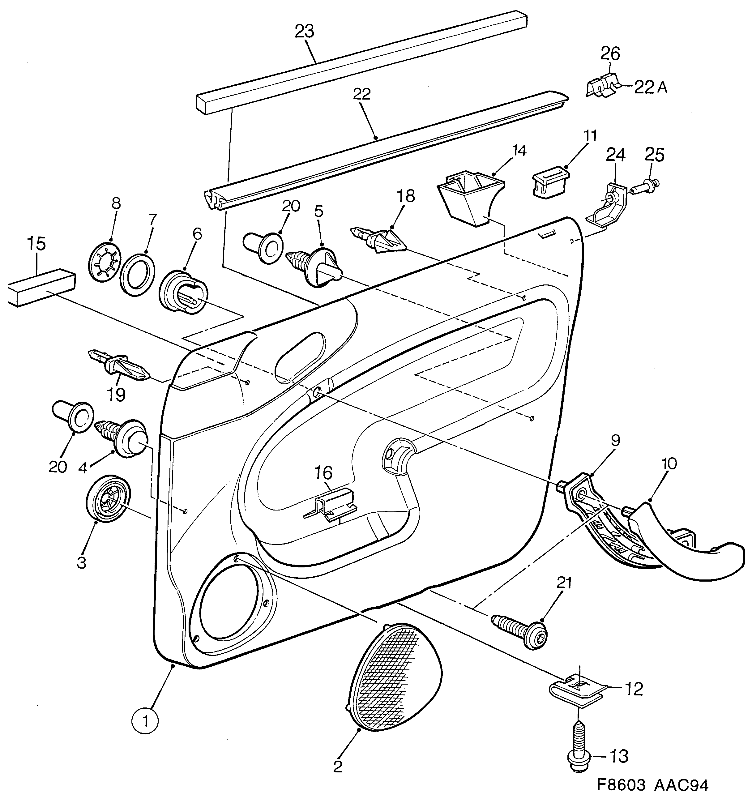 Saab 900 Door panel front door diagram