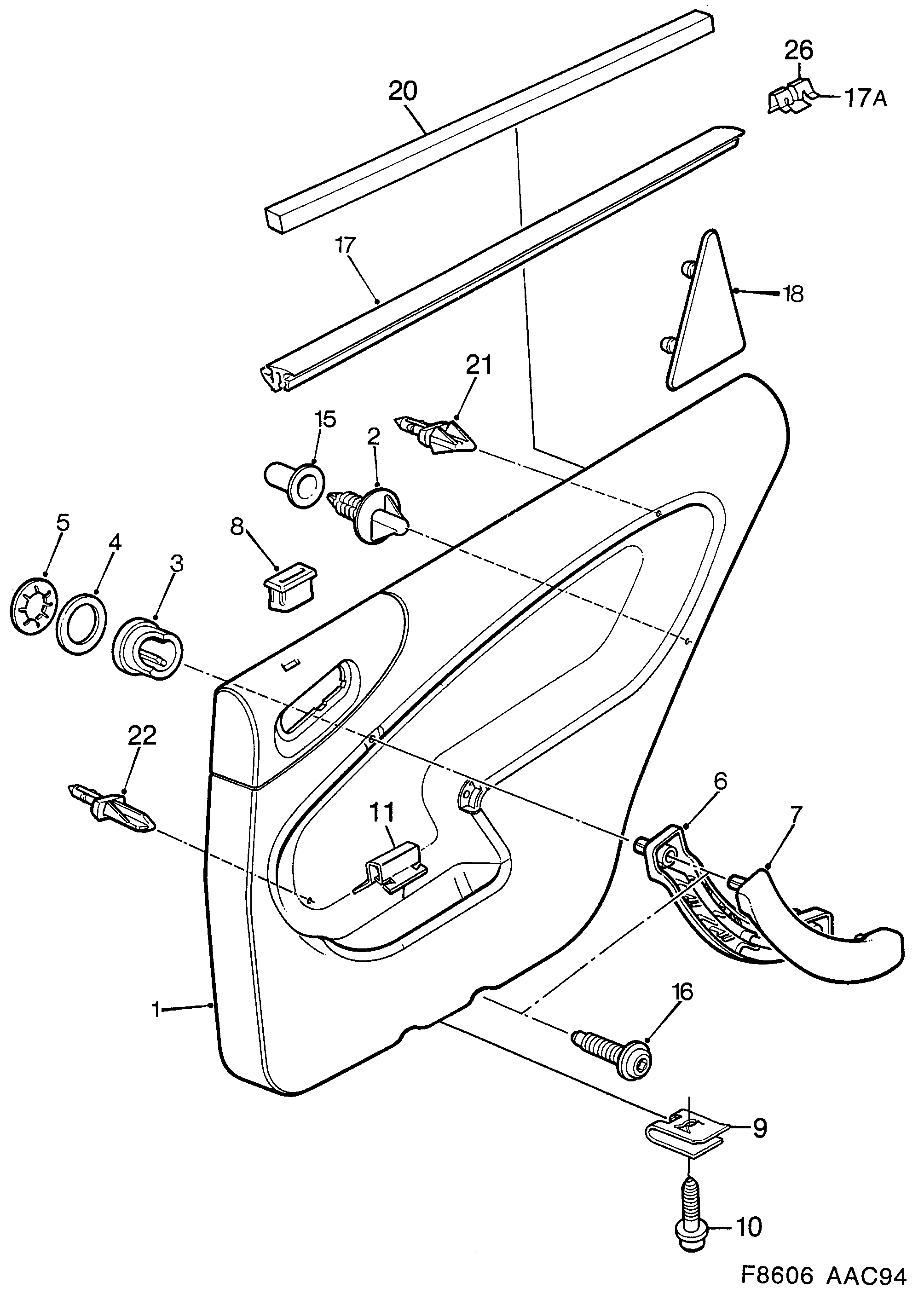 Saab 900 Door panel Rear door diagram