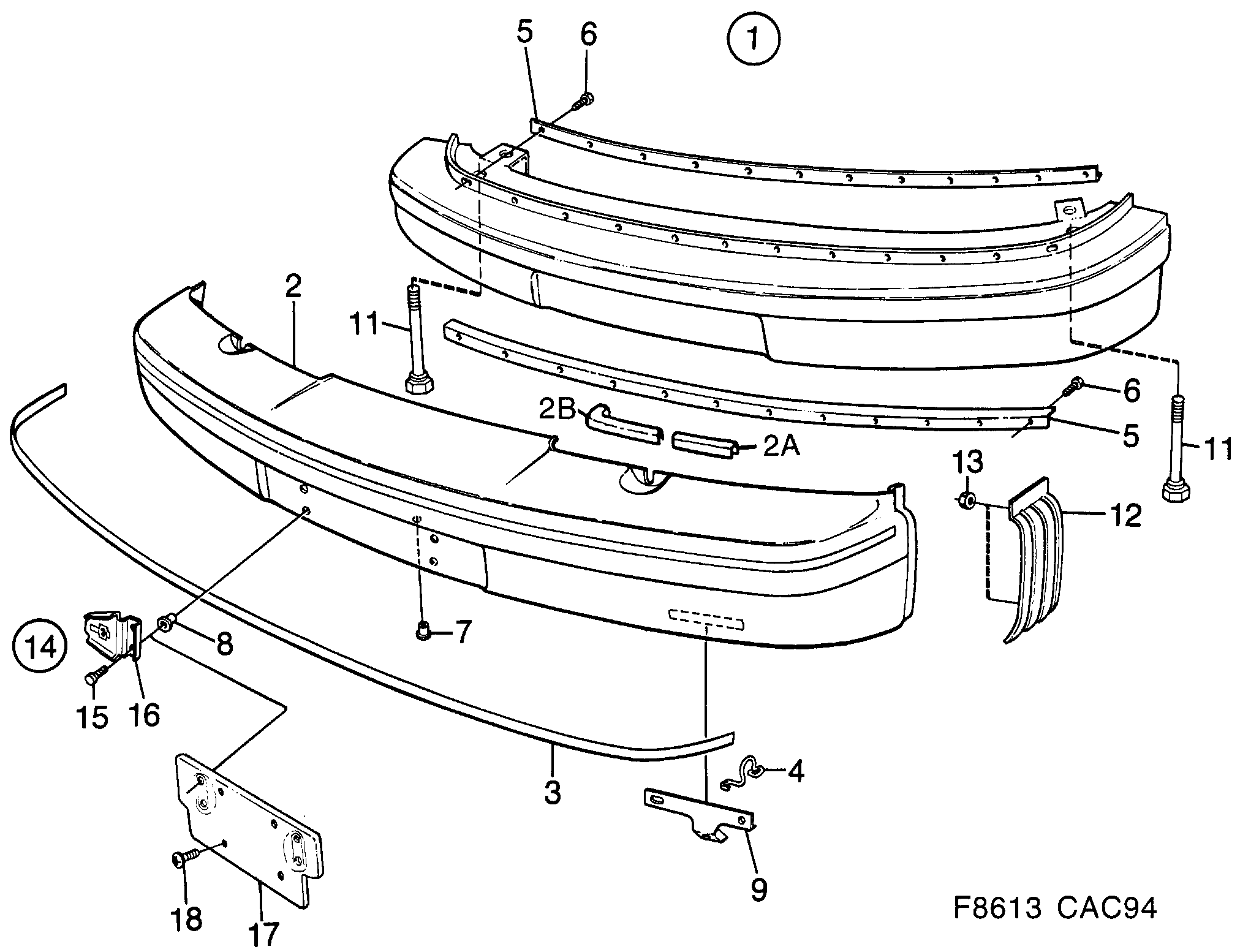Saab 9000 Bumper, front diagram