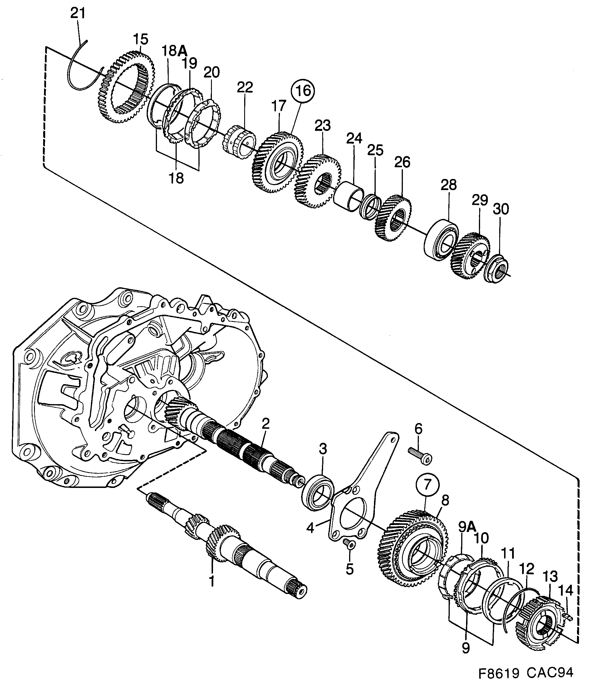 Saab 9000 Shafts, gears Output shaft diagram