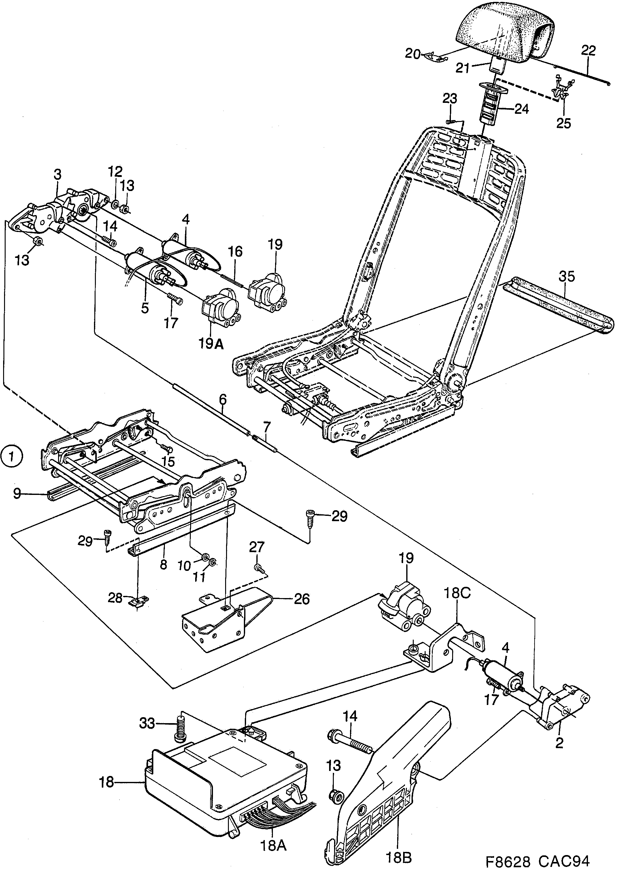 Saab 9000 Front seats Part 3 Electrically adjustable diagram