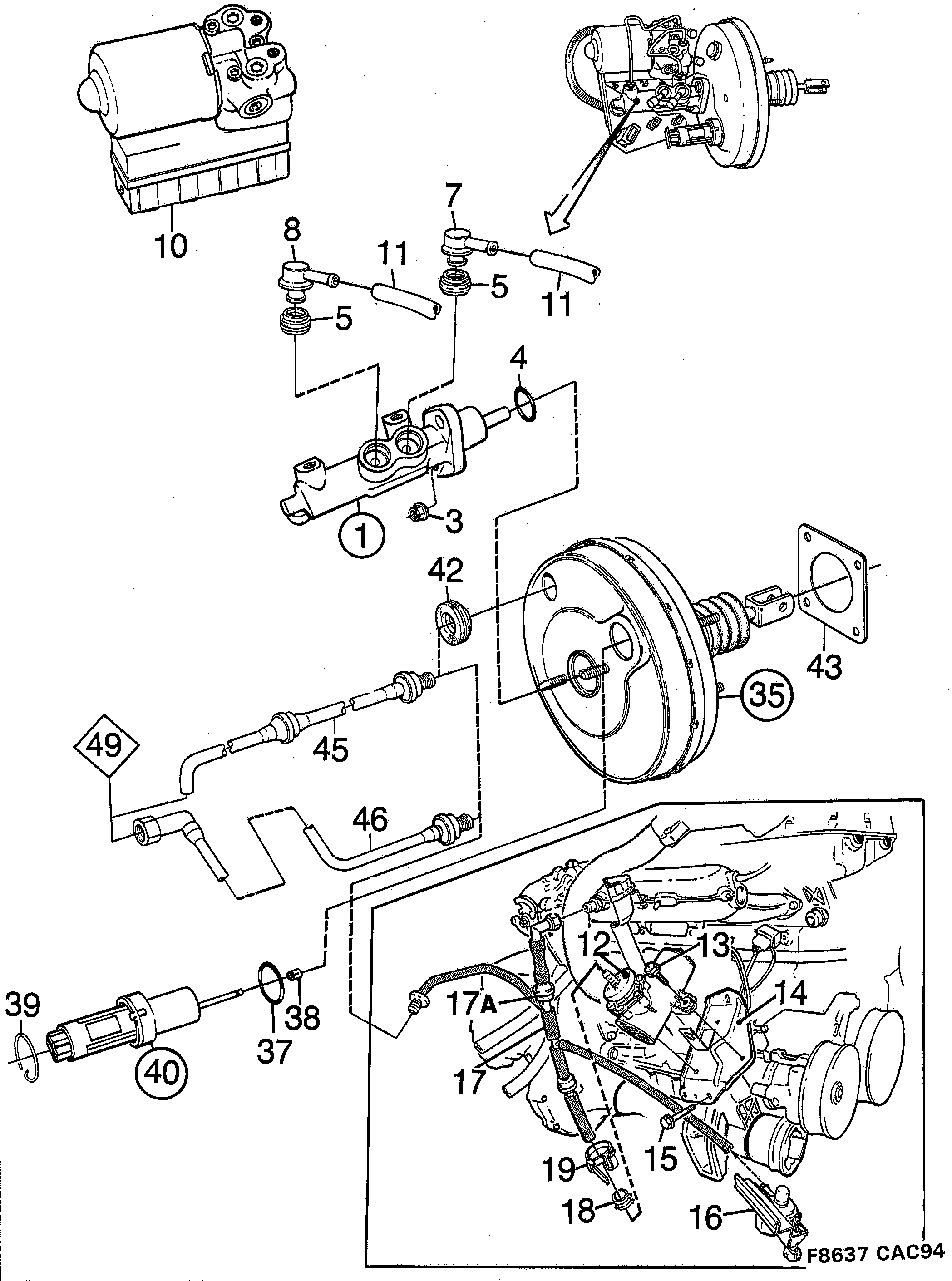 Saab 9000 Master cylinder Mark IV diagram