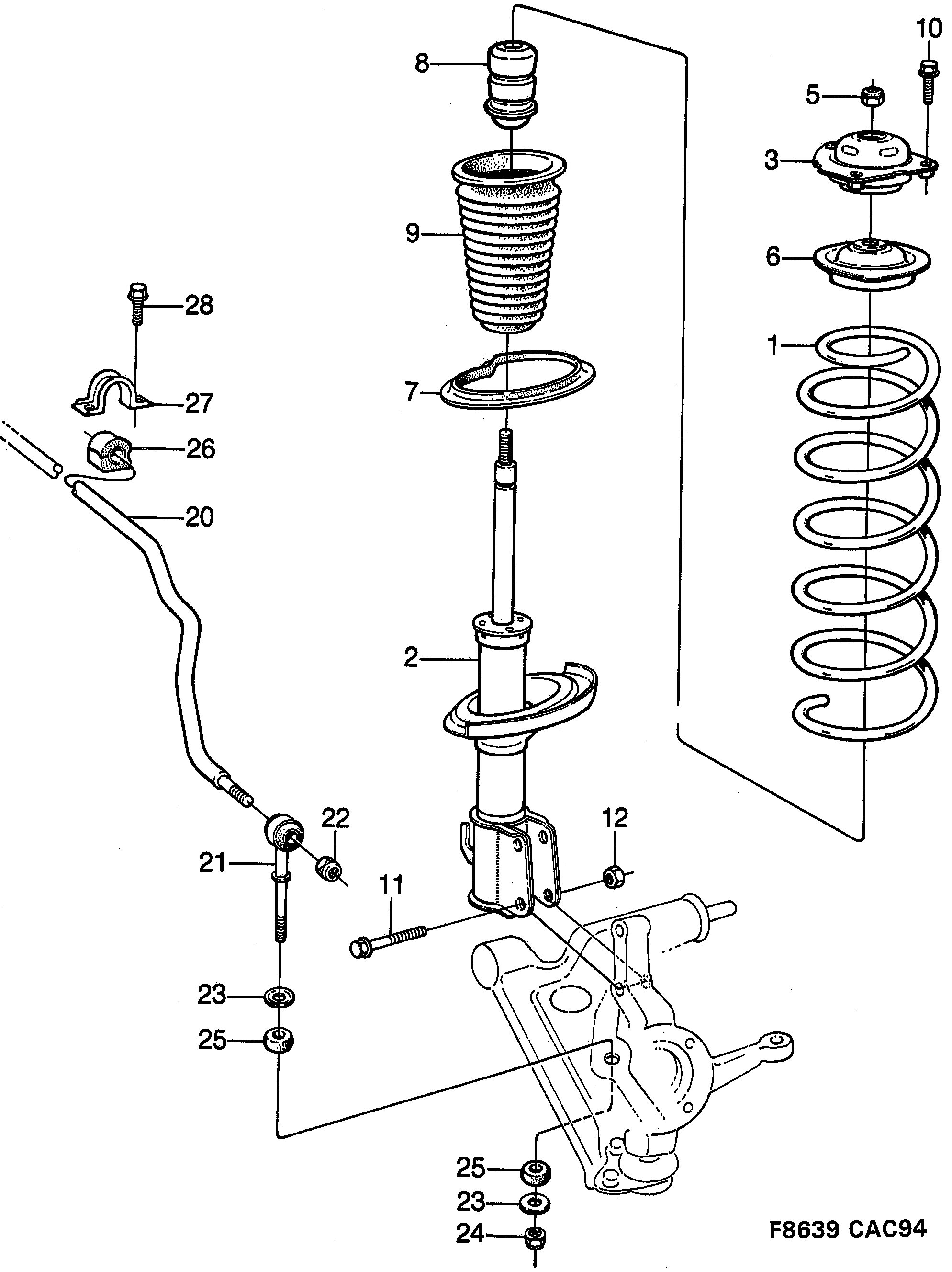 Saab 9000 Front suspension diagram