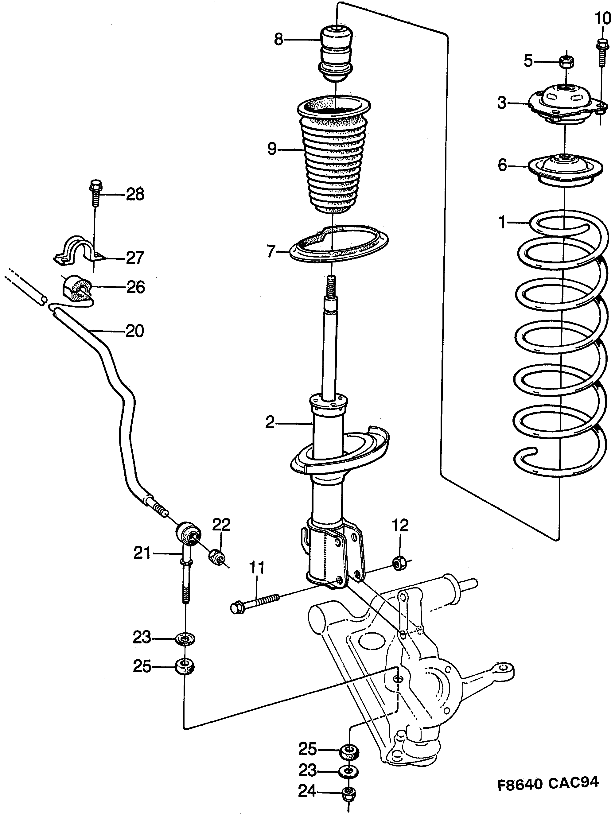 Saab 9000 Front suspension diagram