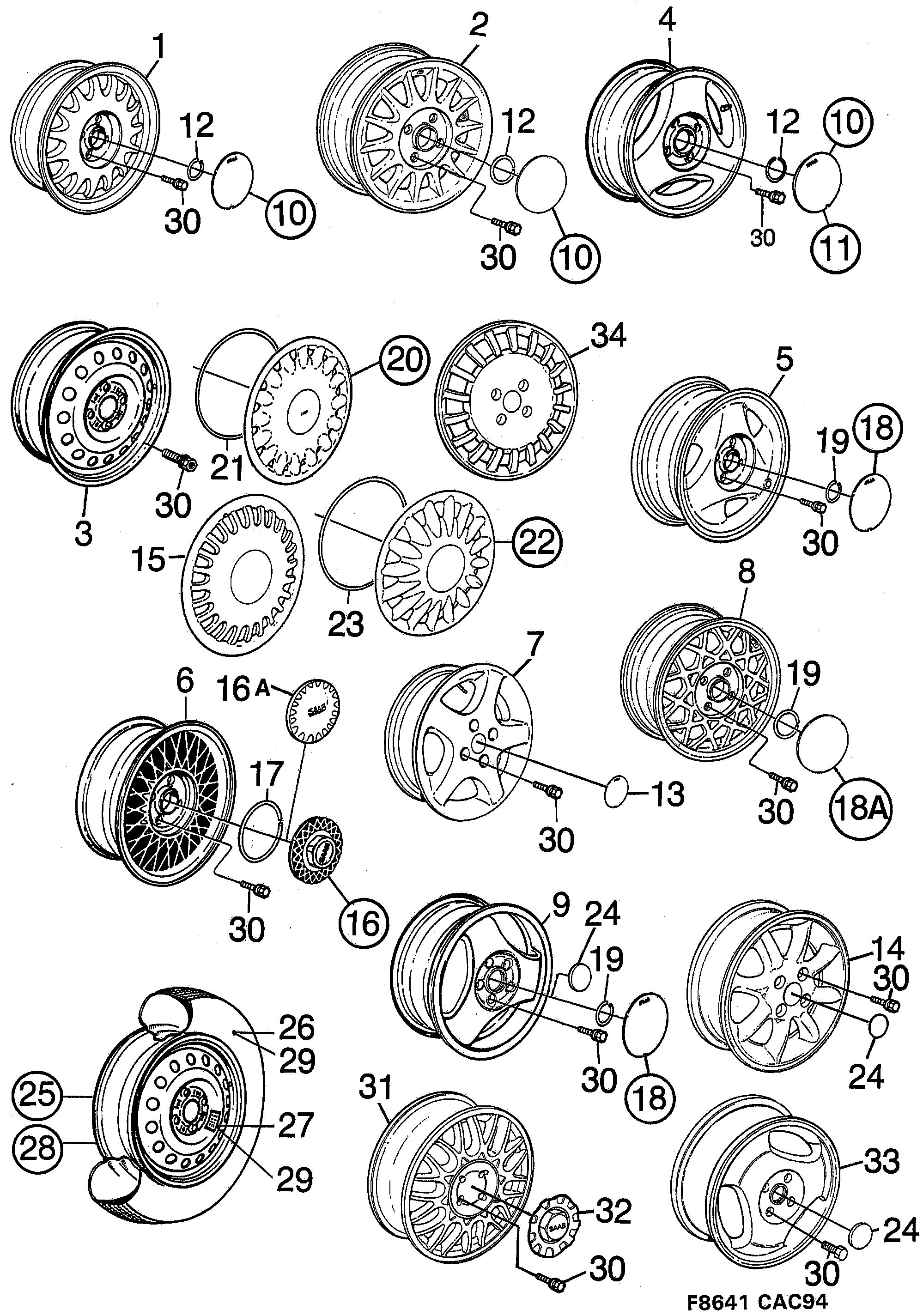 Saab 9000 Wheel diagram