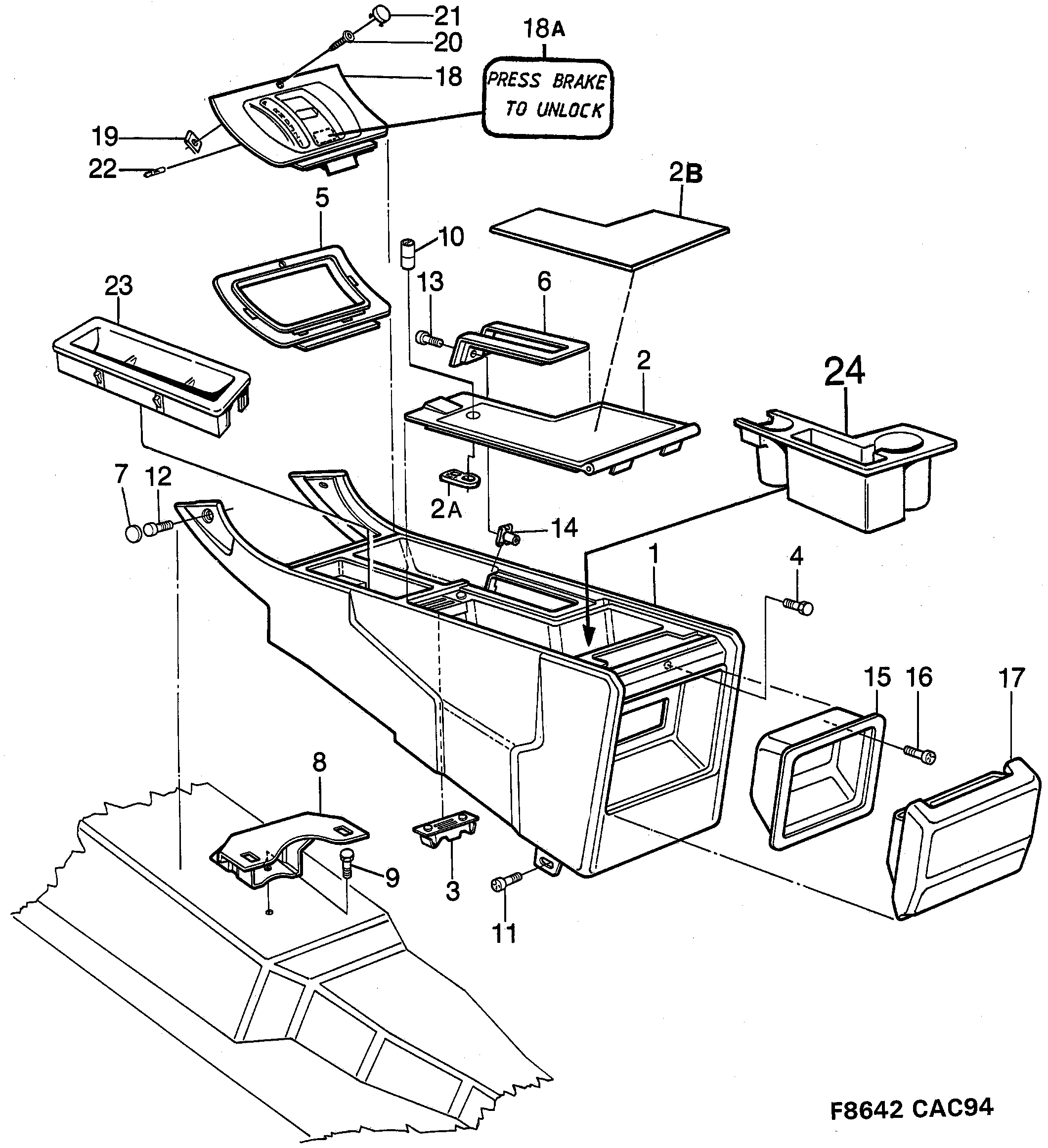 Saab 9000 Centre console diagram