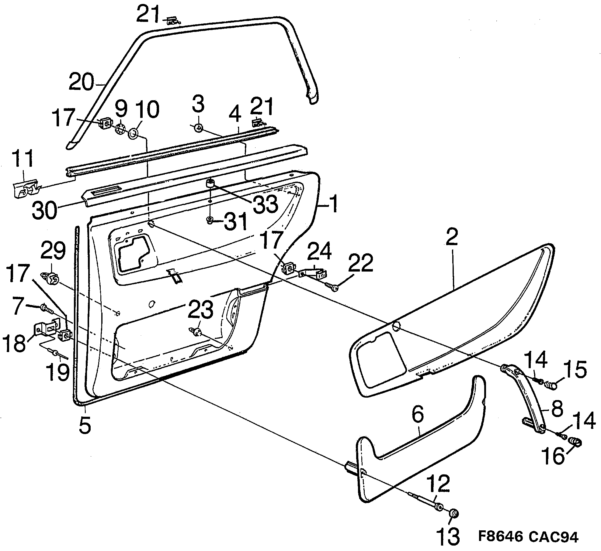 Saab 9000 Door panel Rear door diagram
