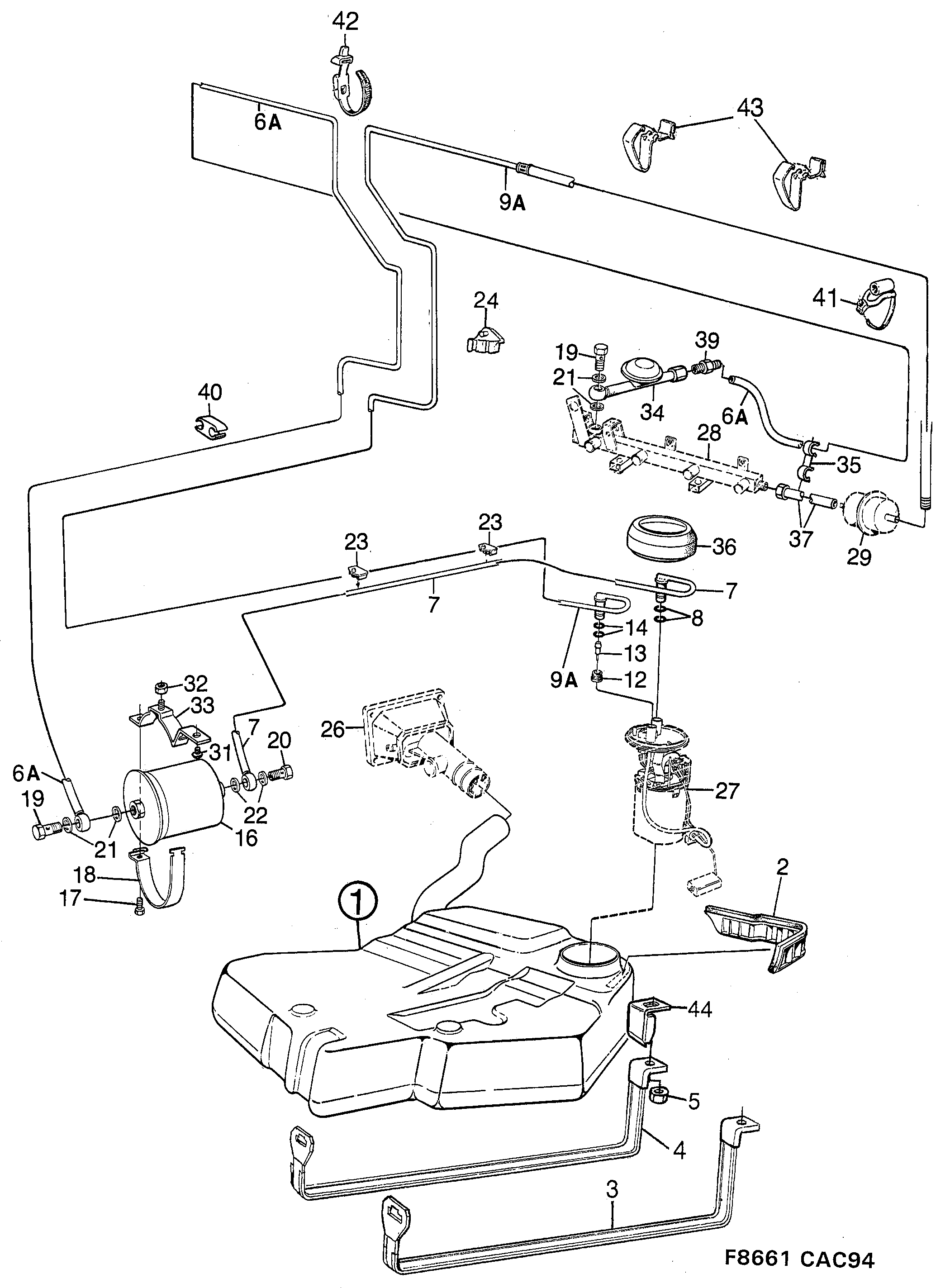 Saab 9000 Fuel tank diagram