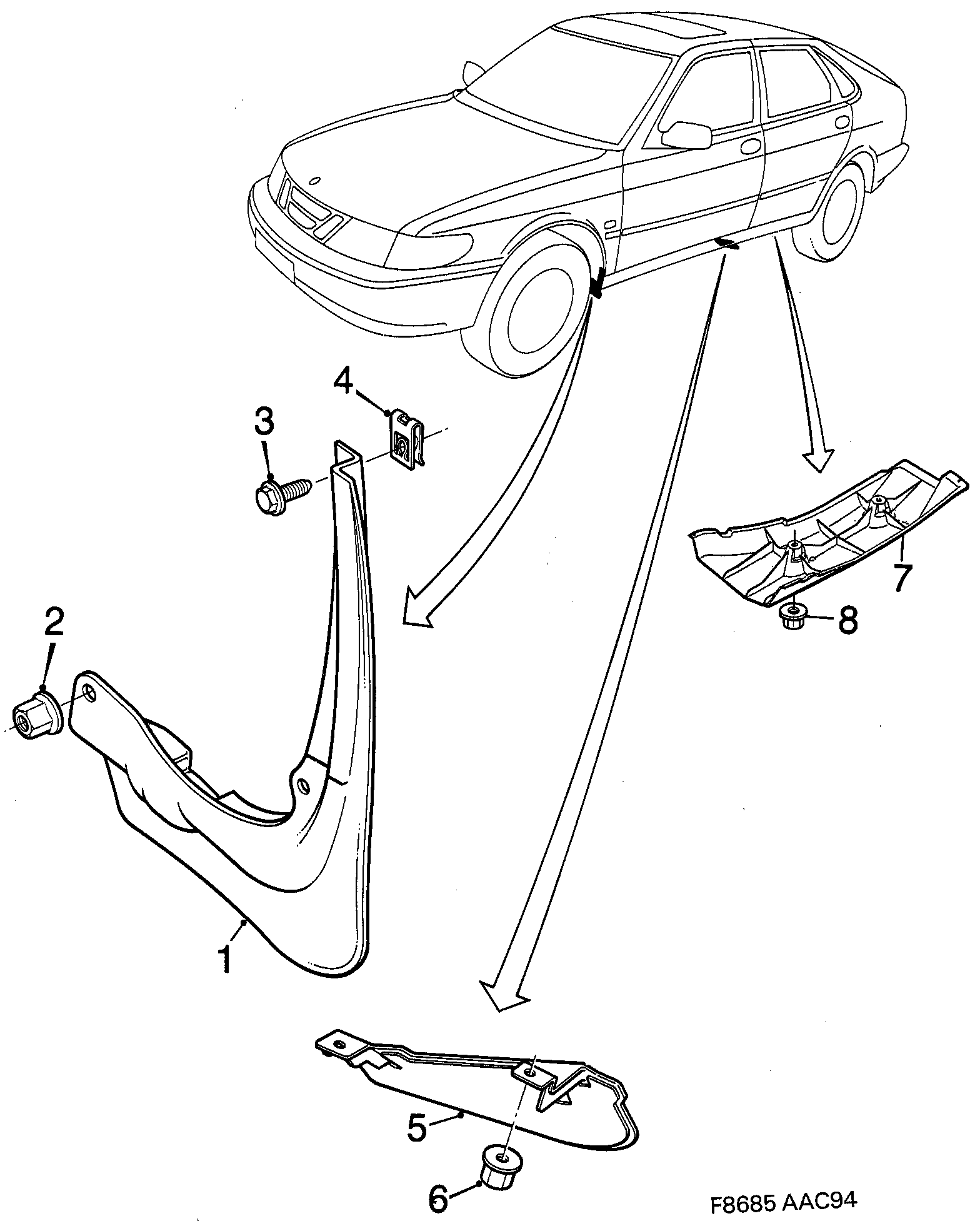 Saab 900 Splash guard diagram