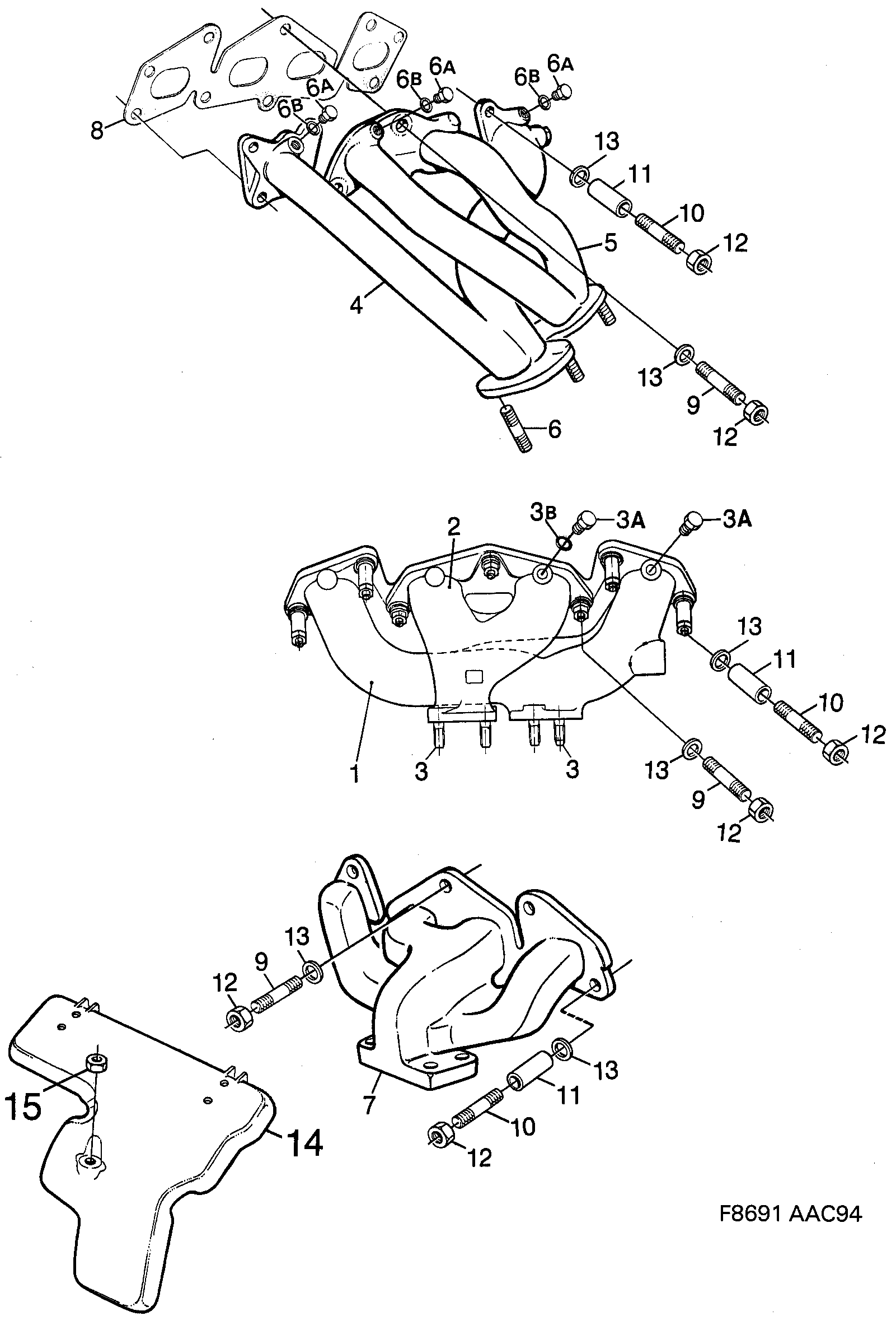 Saab 900 Exhaust manifold 4-cylinder diagram