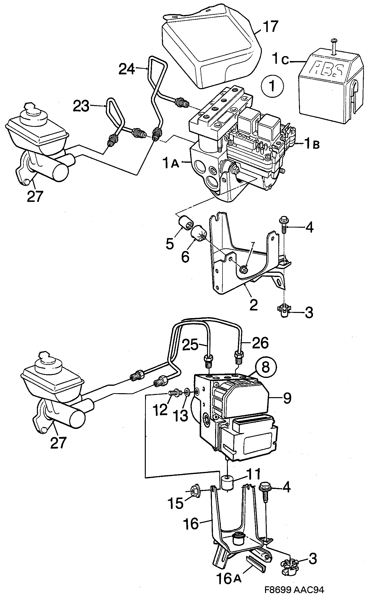 Saab 900 Hydraulic unit ABS diagram