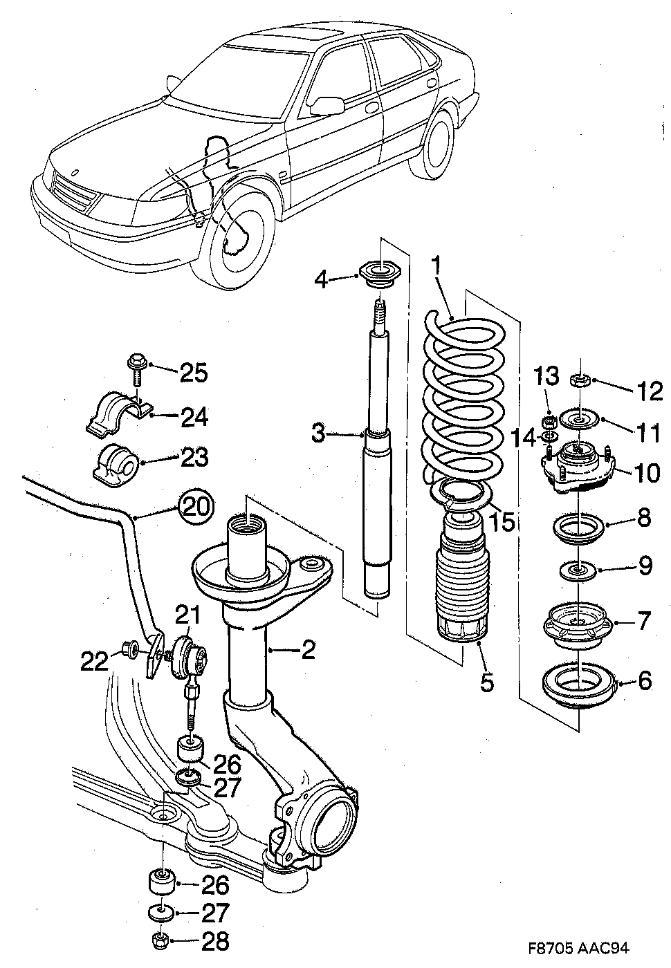 Saab 900 Front suspension diagram
