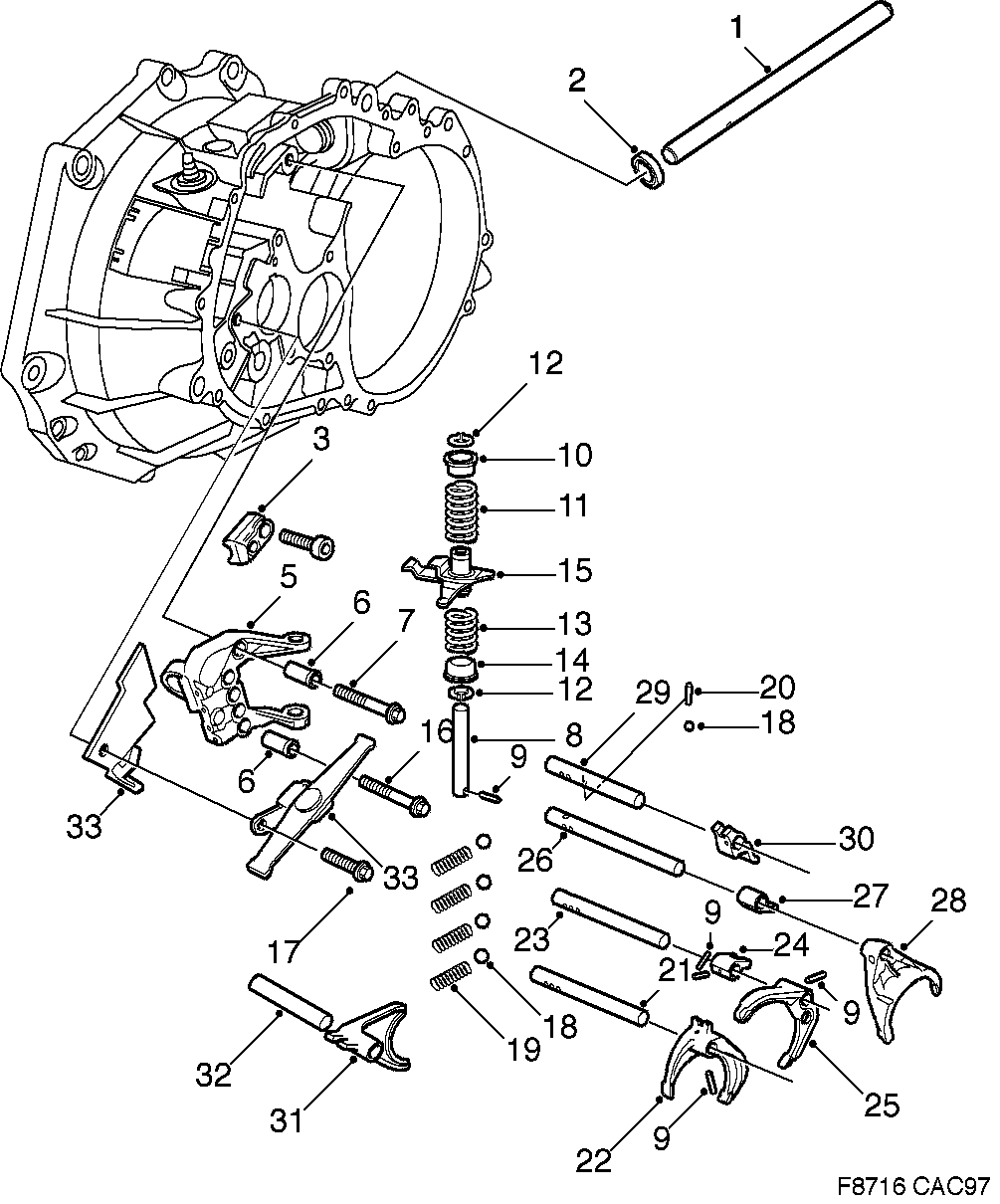 Saab 9-5 (9600) Gear selector fork Shift rail diagram