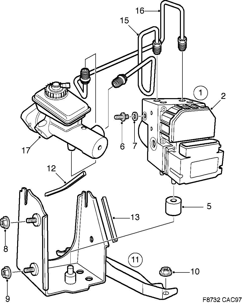 Saab 9-5 (9600) Hydraulic unit ABS diagram