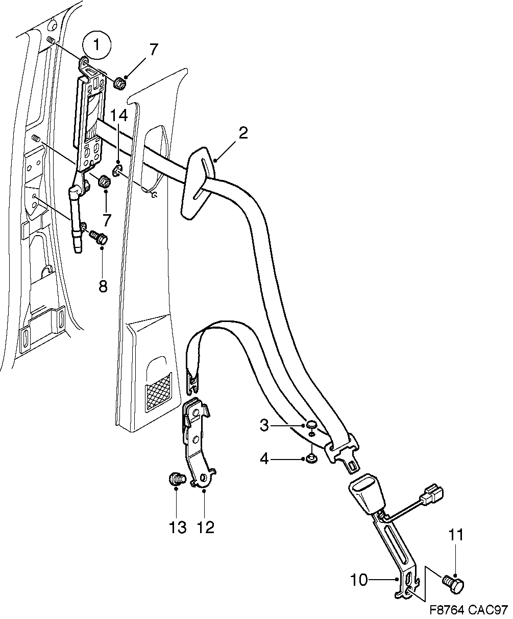 Saab 9-5 (9600) Safety belt, front seat diagram