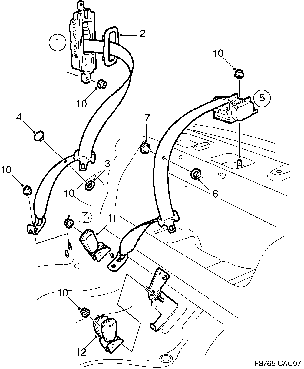 Saab 9-5 (9600) Safety belt, rear seat diagram