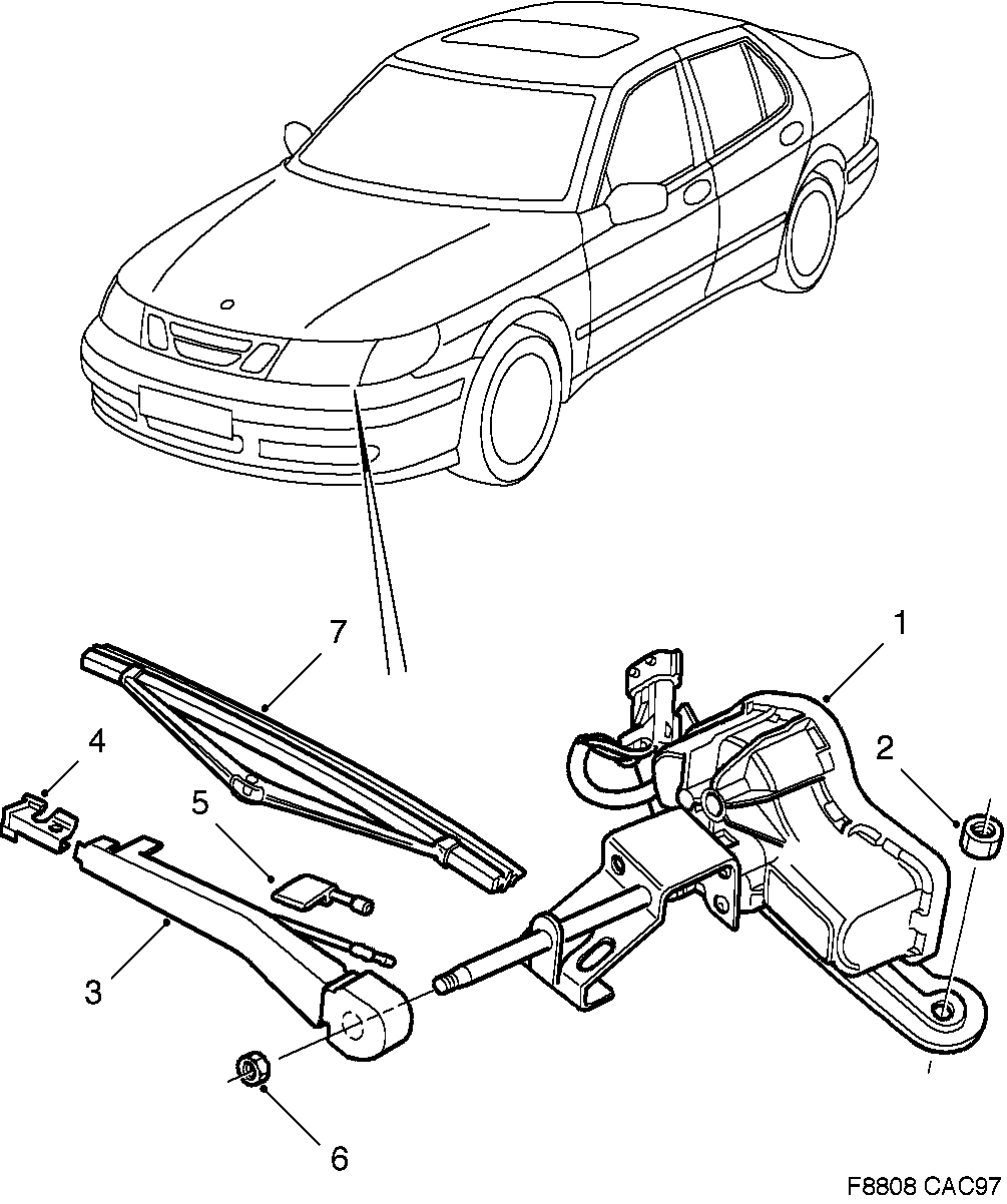 Saab 9-5 (9600) Headlamp wiper diagram