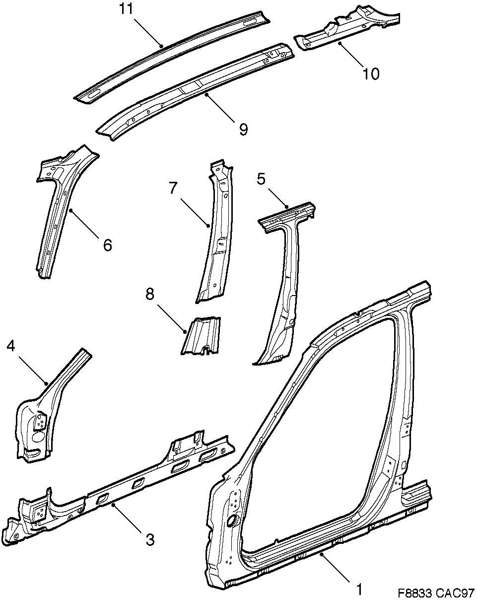 Saab 9-5 (9600) Door frame diagram