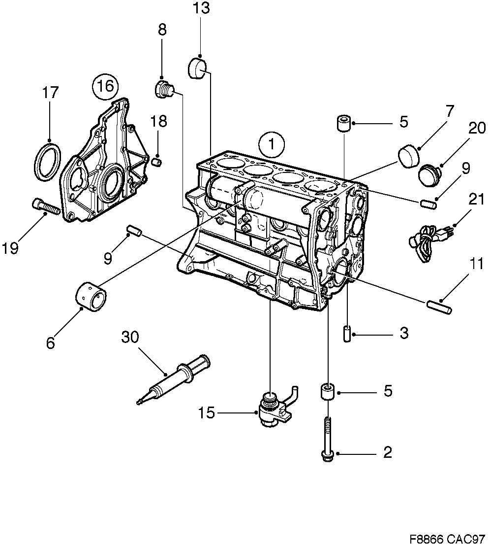 Saab 9-5 (9600) Cylinder block diagram