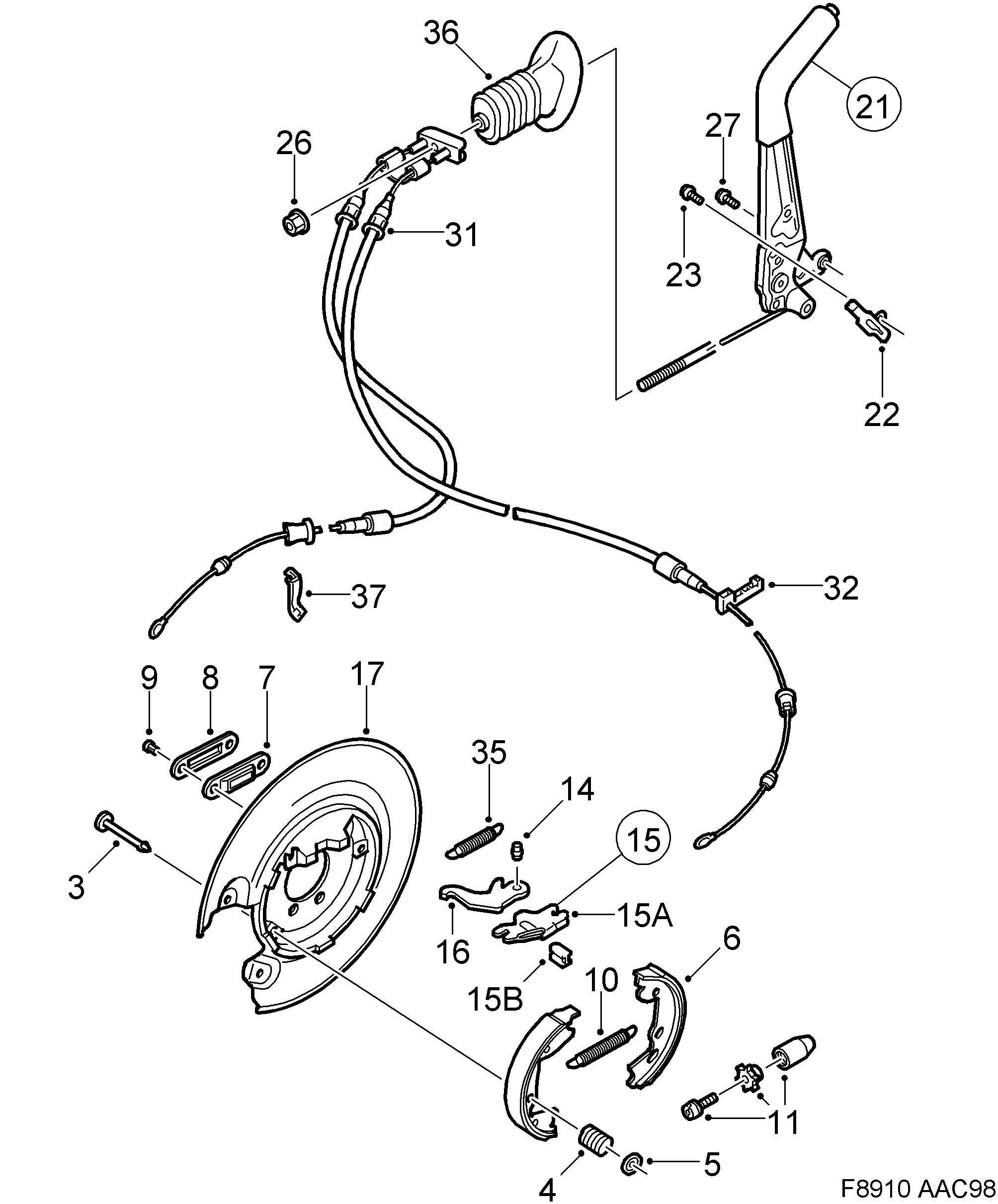 Saab 9-3 (9400) Parking brake system diagram