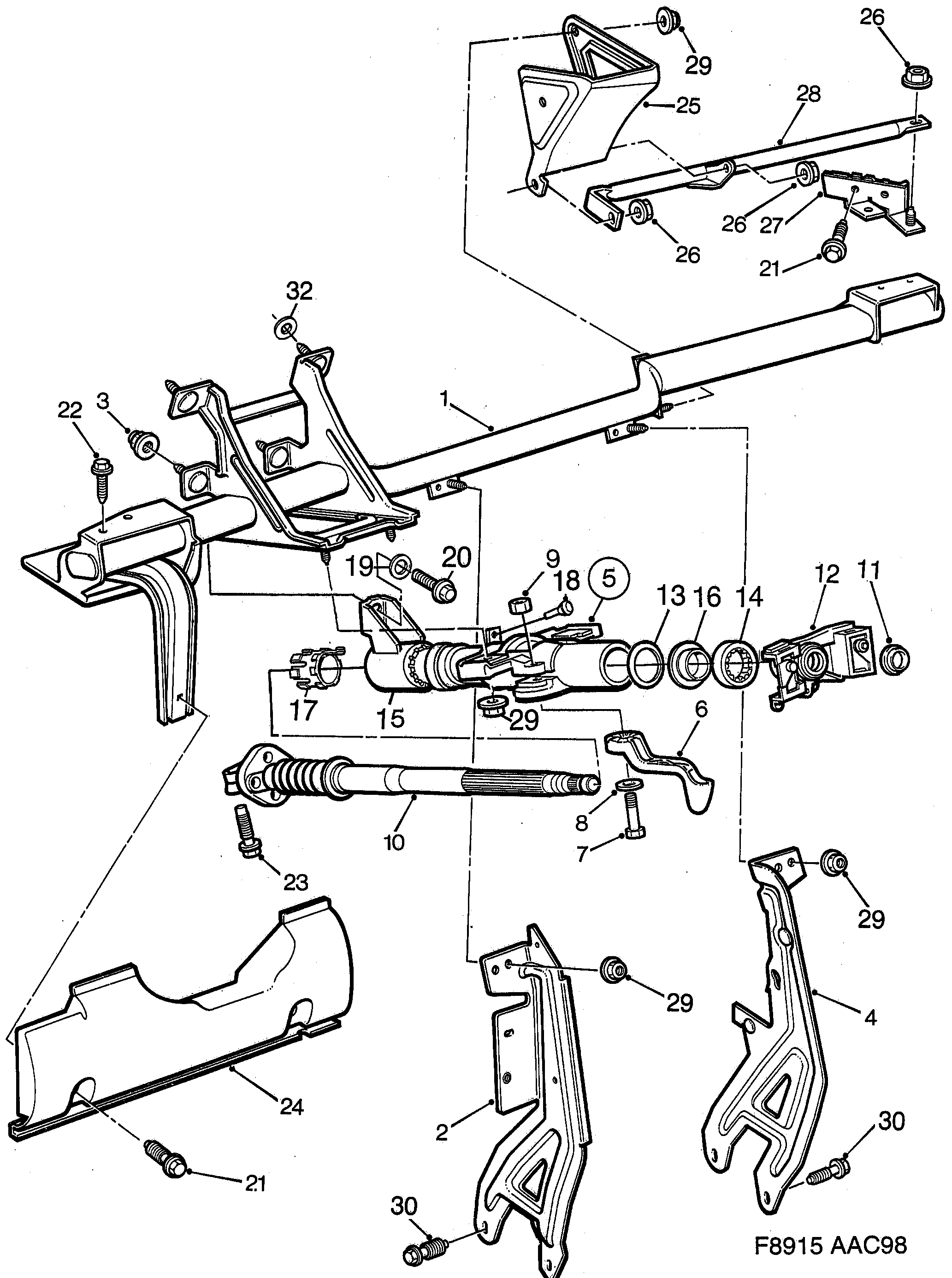 Saab 9-3 (9400) Steering wheel member Steering column diagram