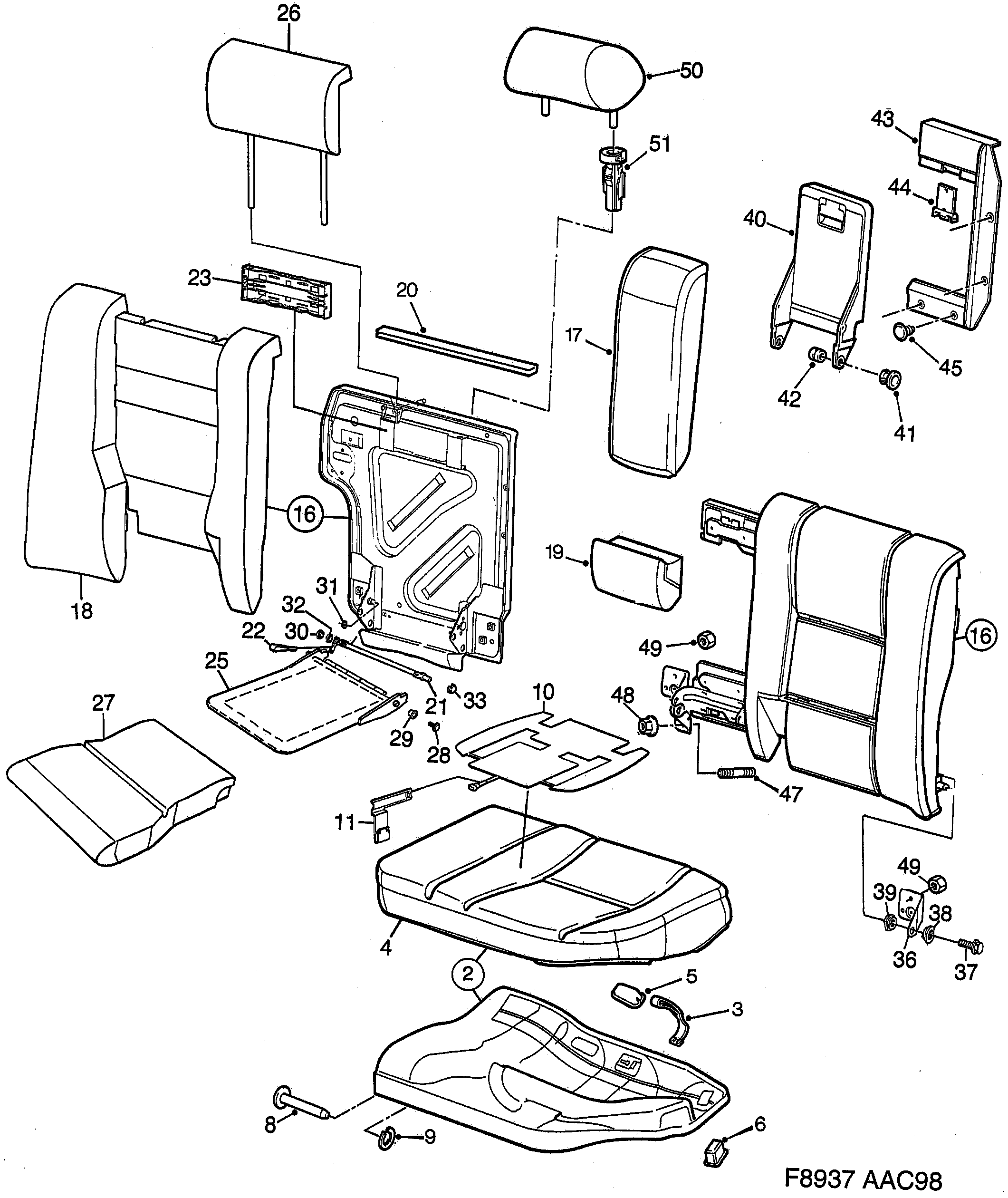 Saab 9-3 (9400) Rear seat diagram