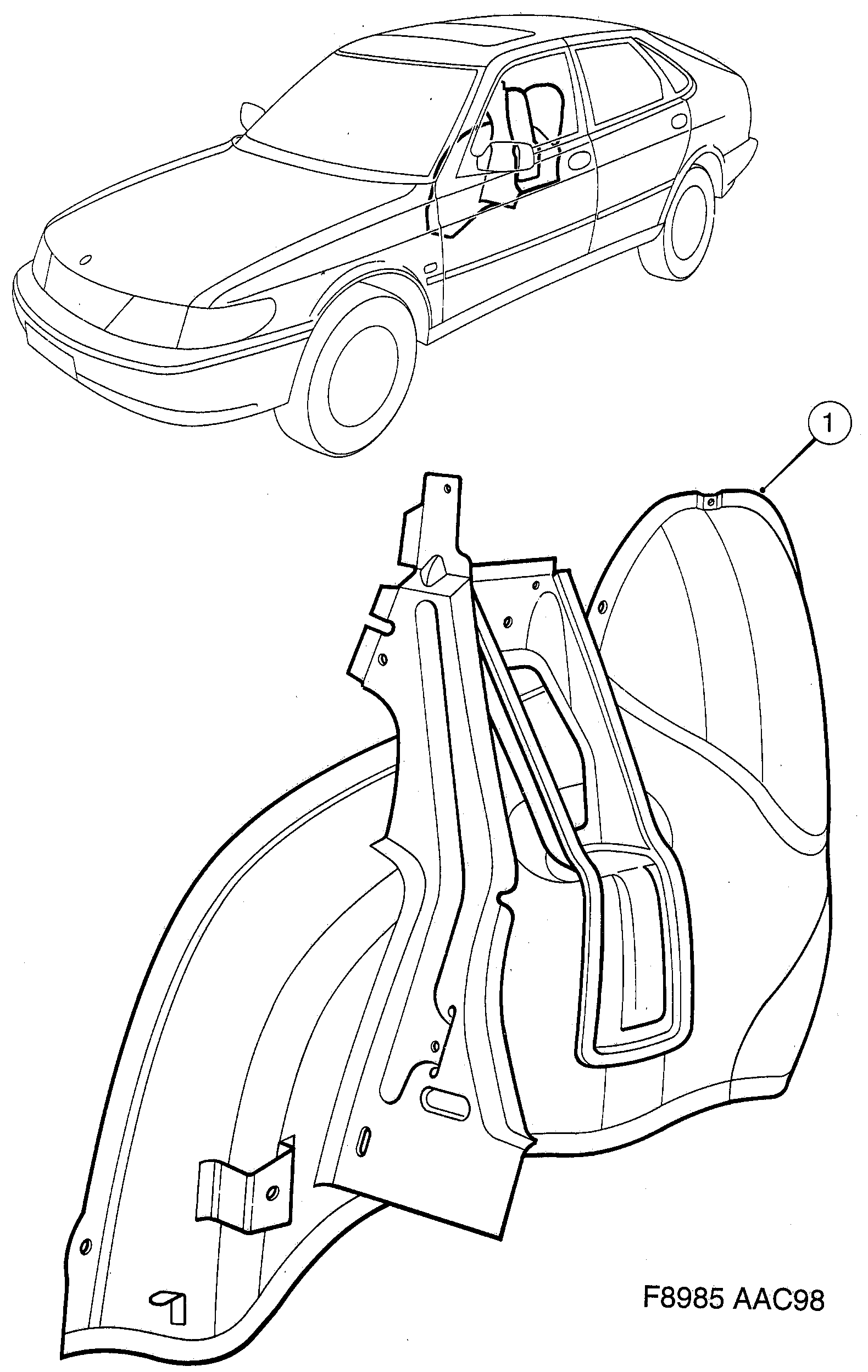 Saab 9-3 (9400) Wheel housing, rear diagram