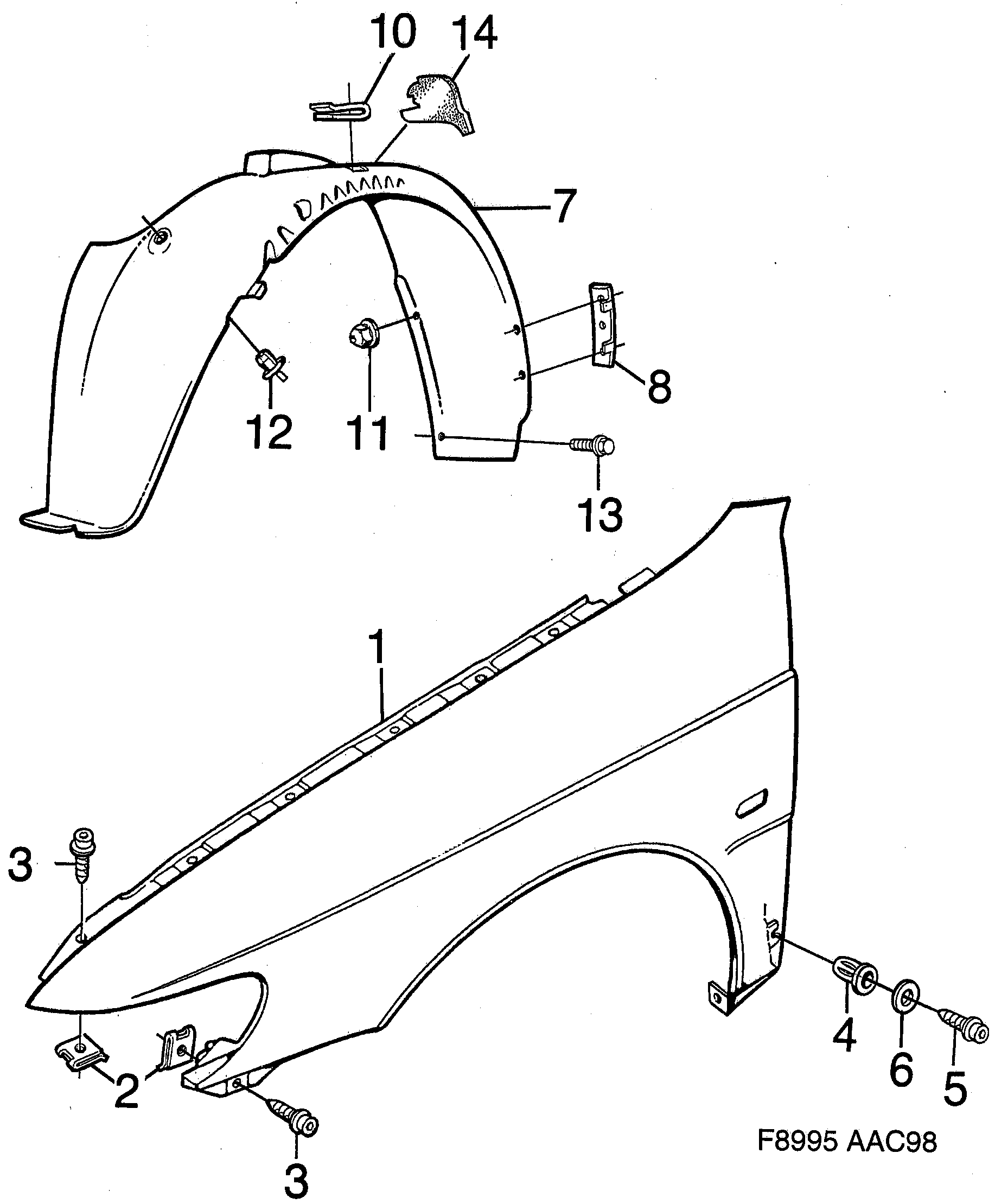 Saab 9-3 (9400) Front fender diagram