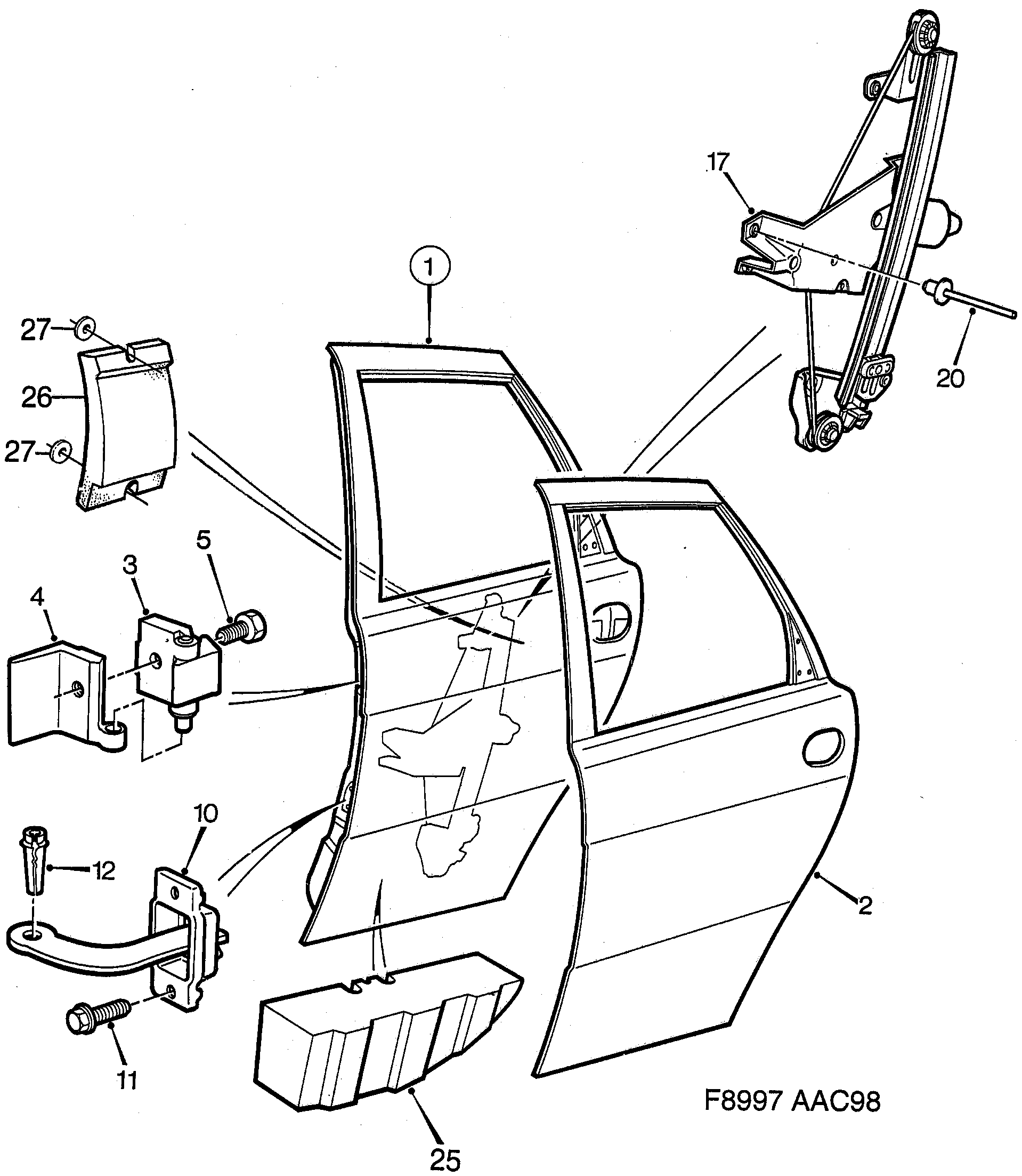 Saab 9-3 (9400) Rear door Window regulator diagram