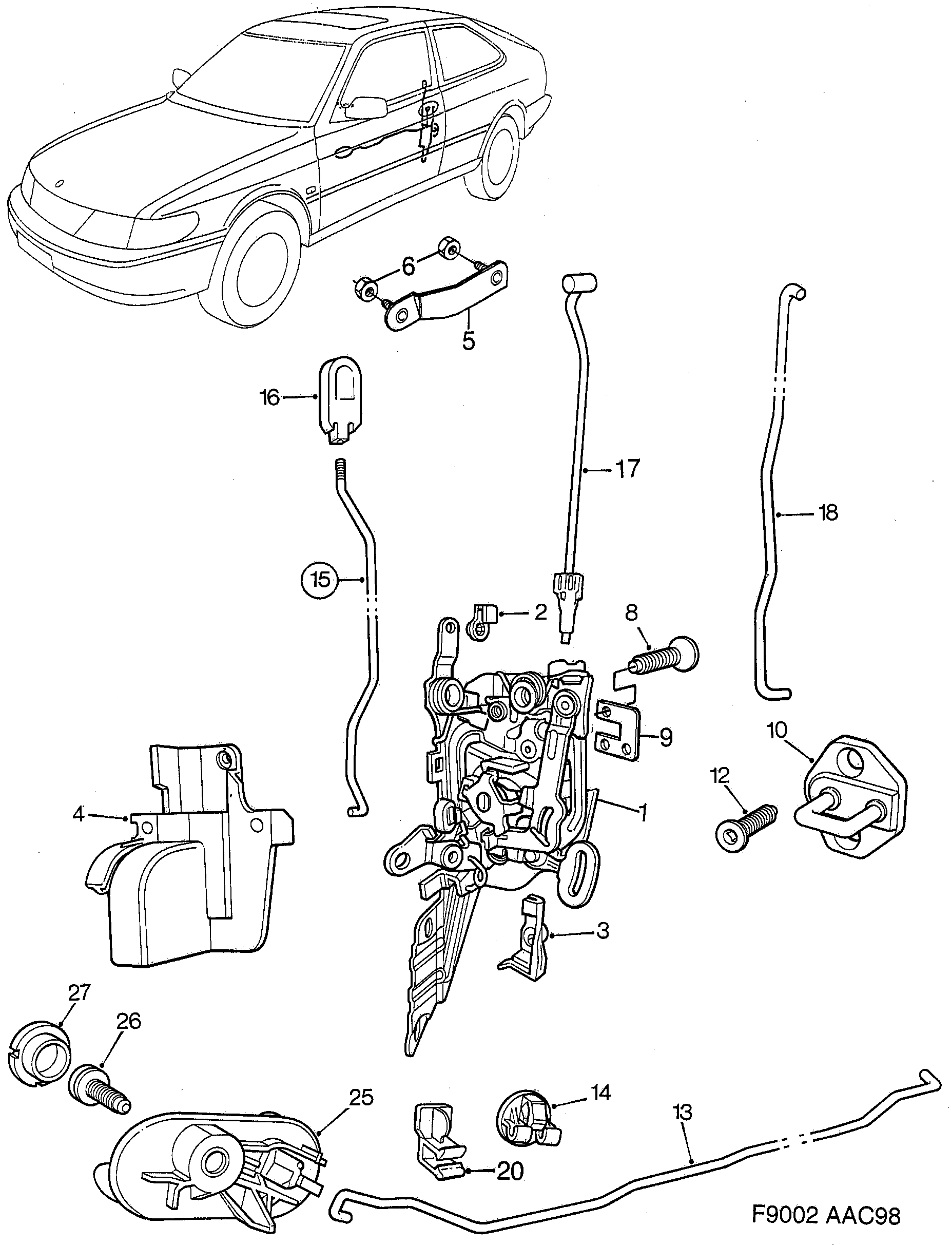 Saab 9-3 (9400) Door lock Front door diagram