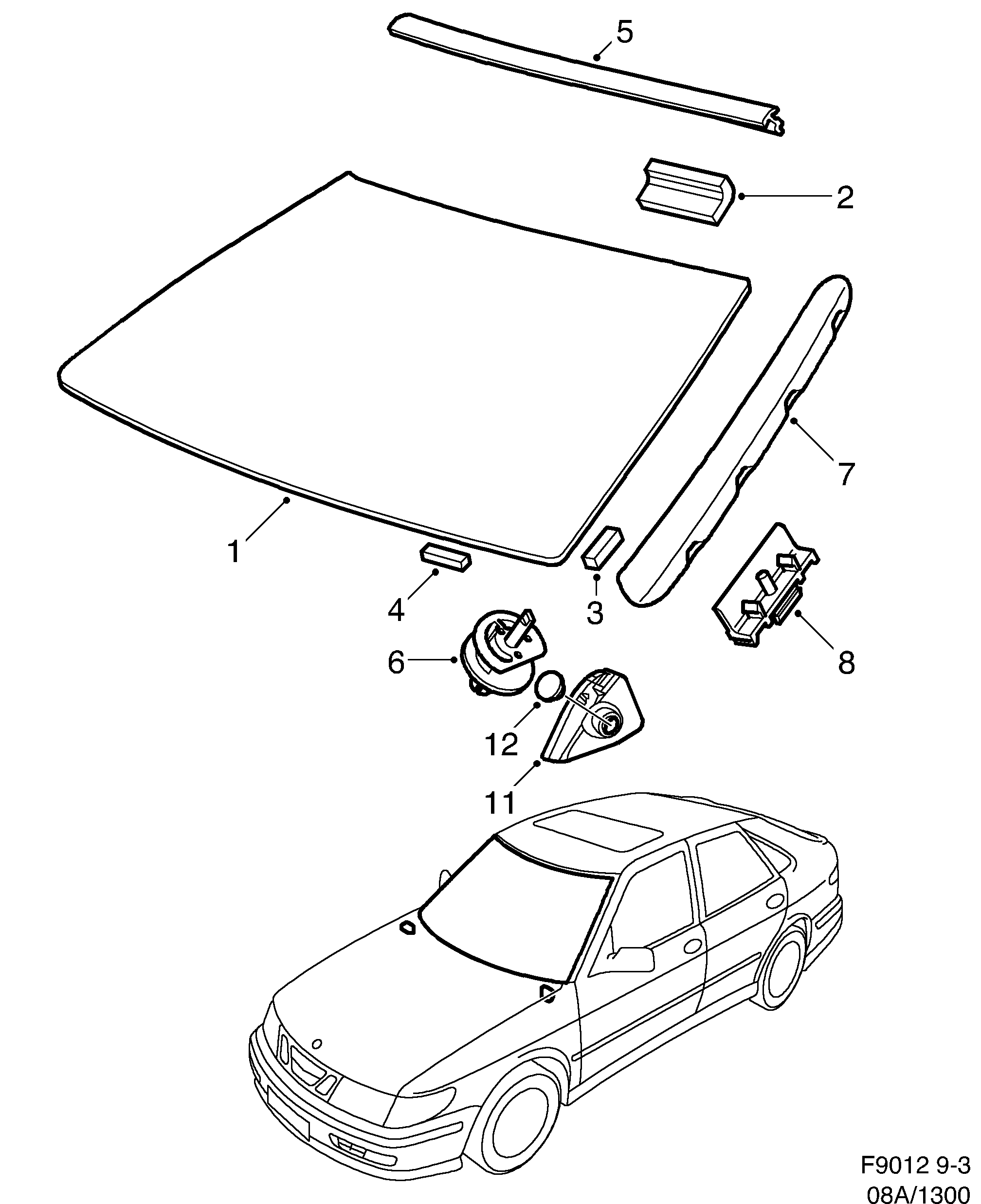 Saab 9-3 (9400) Windscreen diagram
