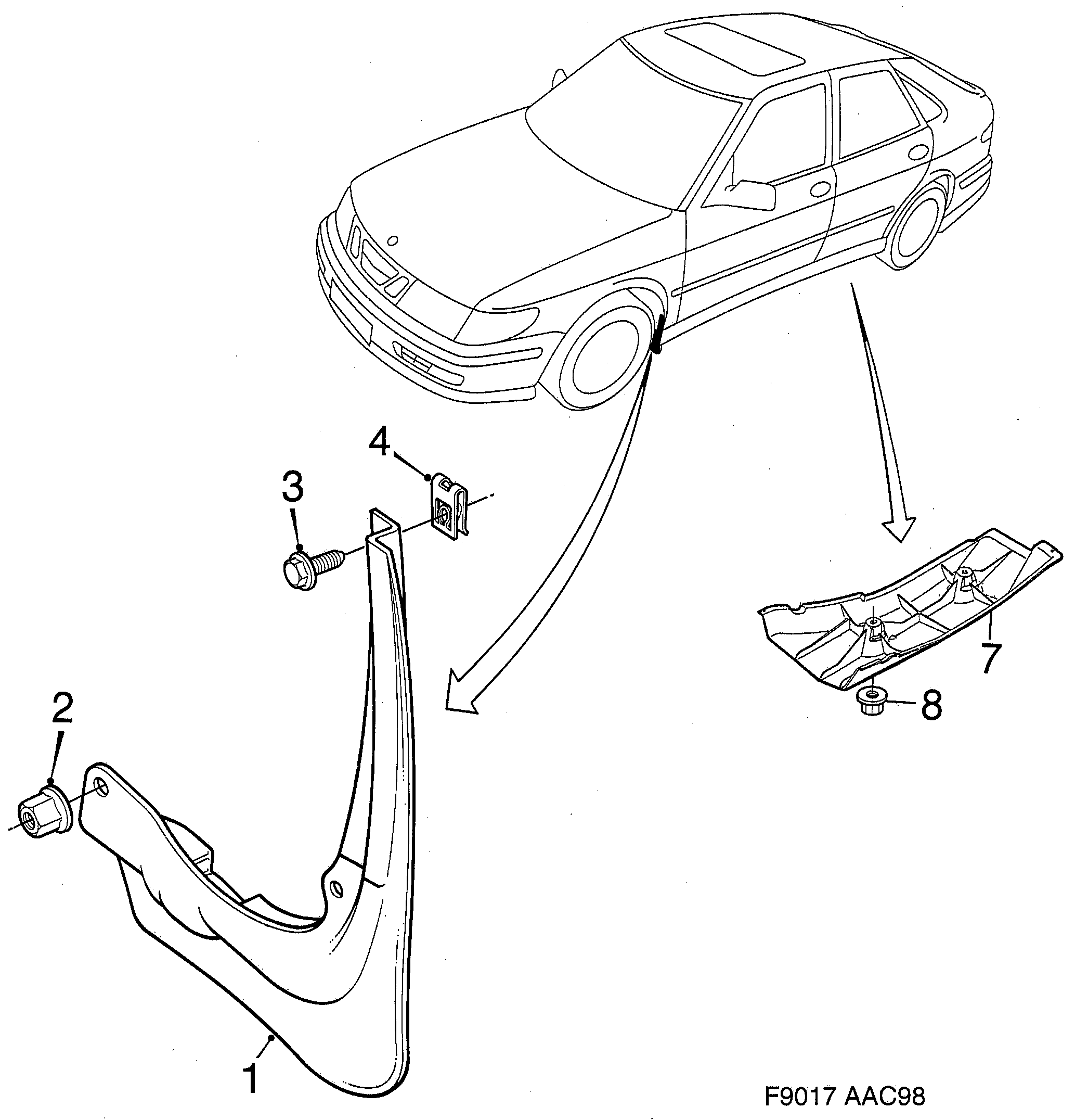 Saab 9-3 (9400) Splash guard diagram