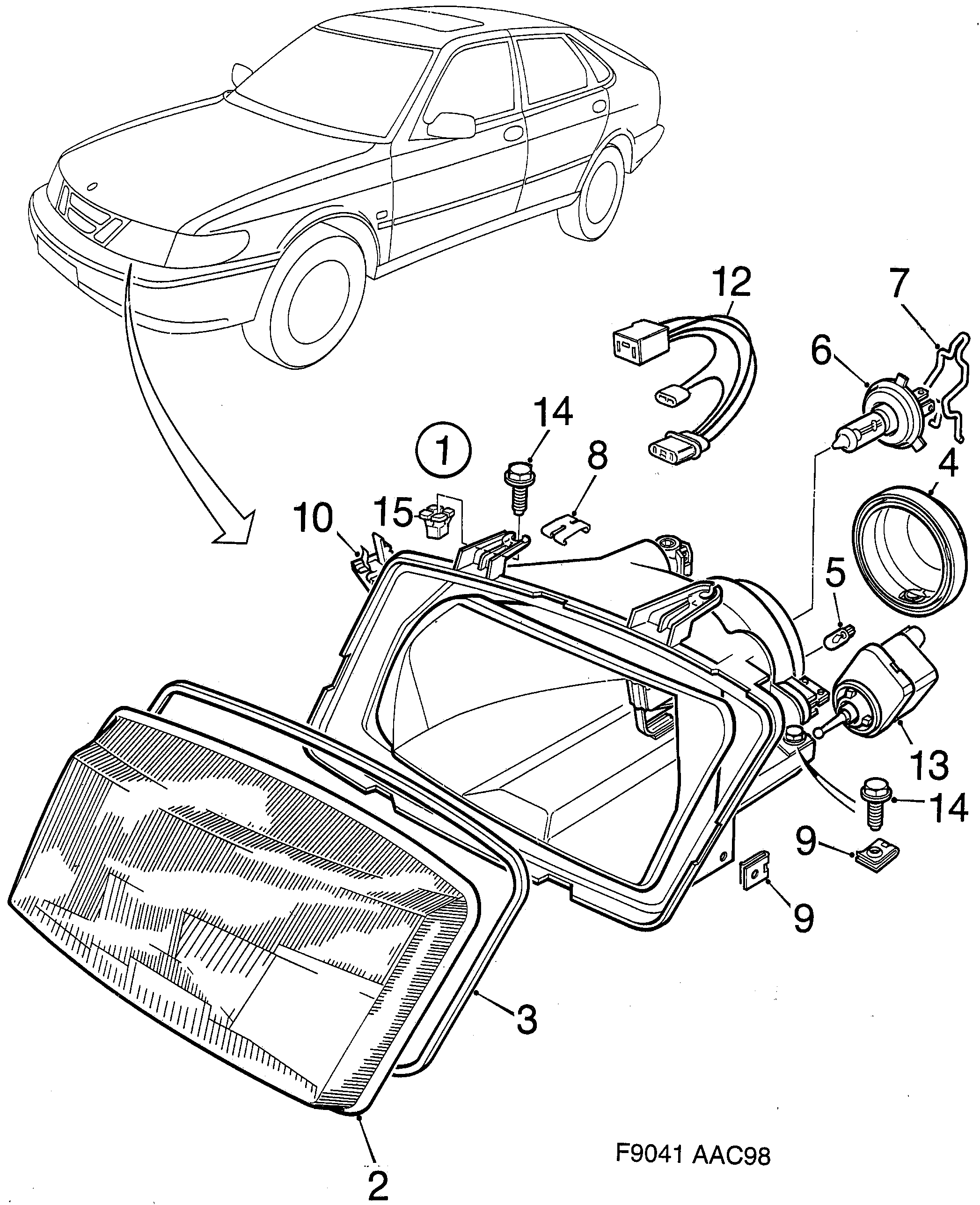Saab 9-3 (9400) Headlamp diagram