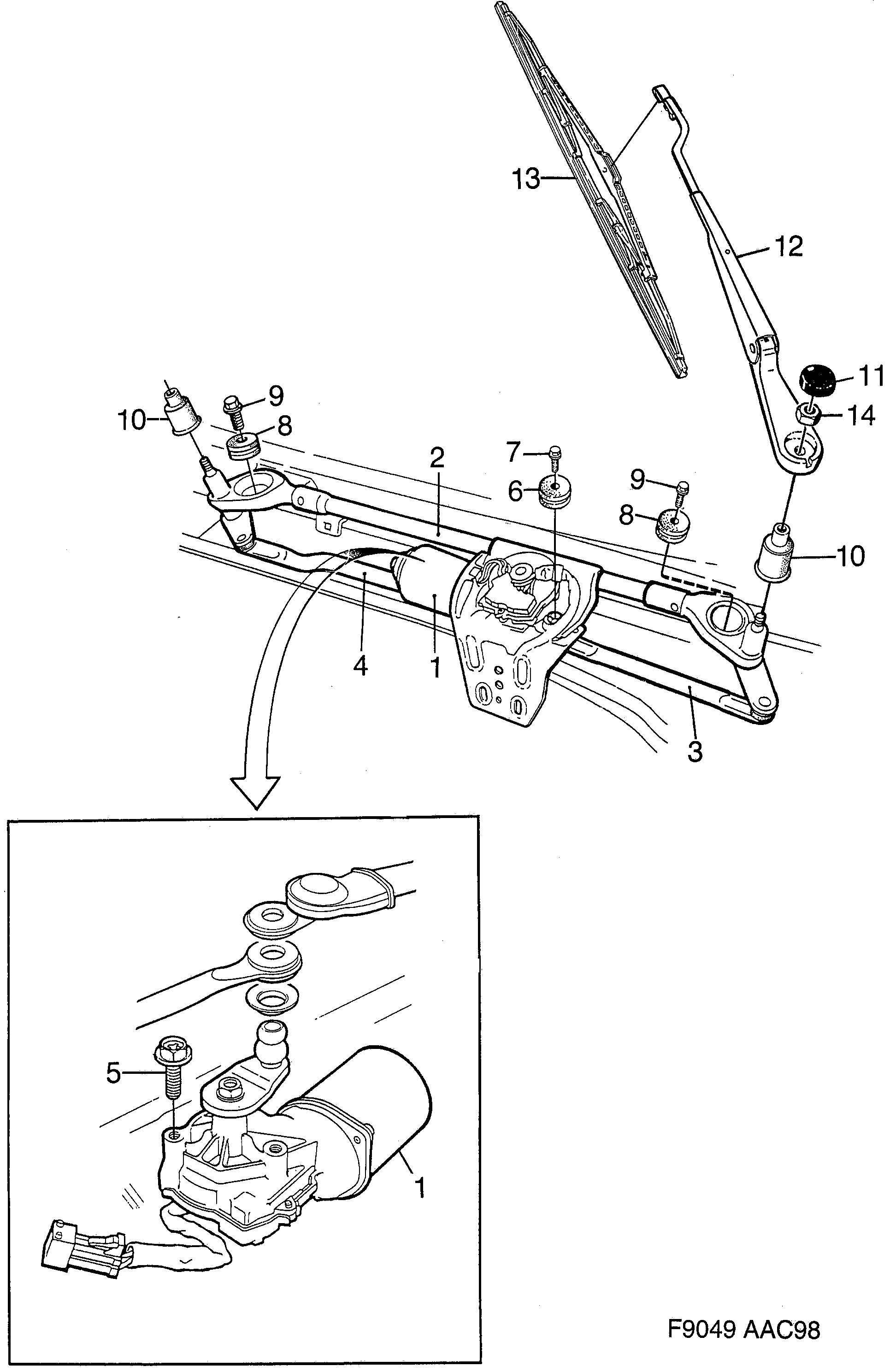 Saab 9-3 (9400) Windshield wiper diagram