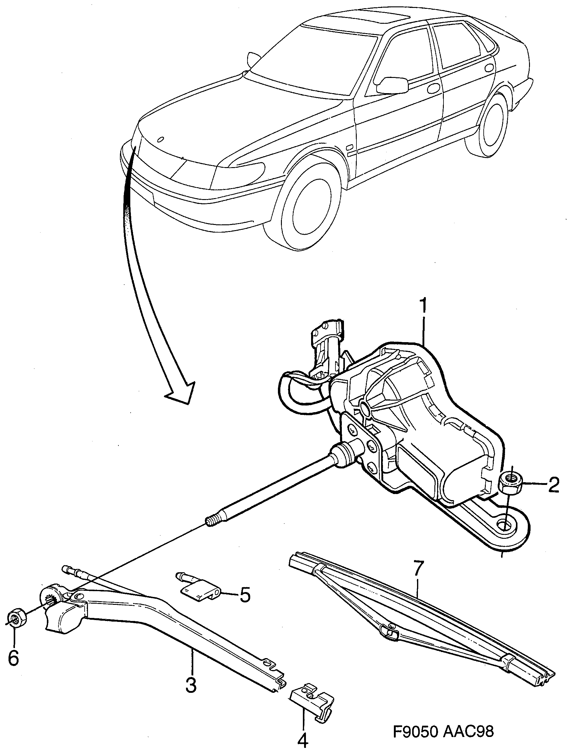 Saab 9-3 (9400) Headlamp wiper diagram