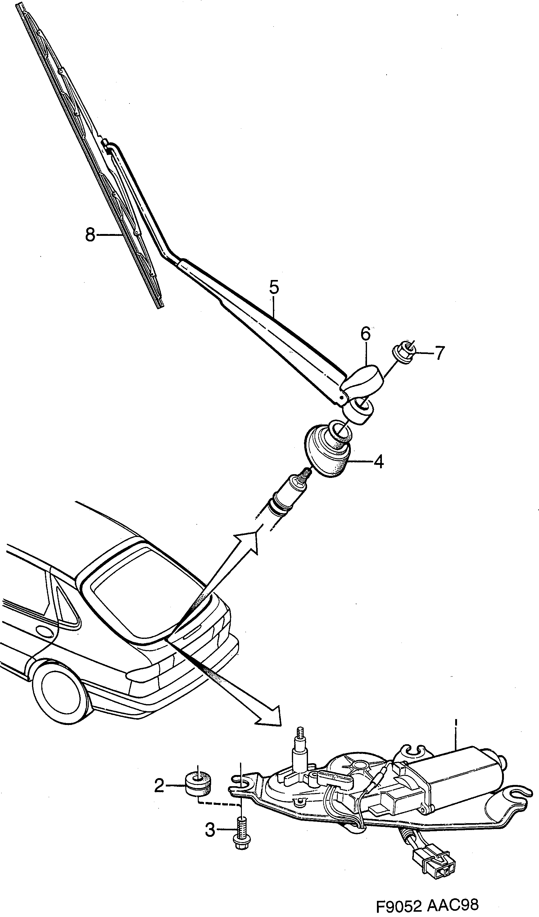 Saab 9-3 (9400) Rear window wiper diagram