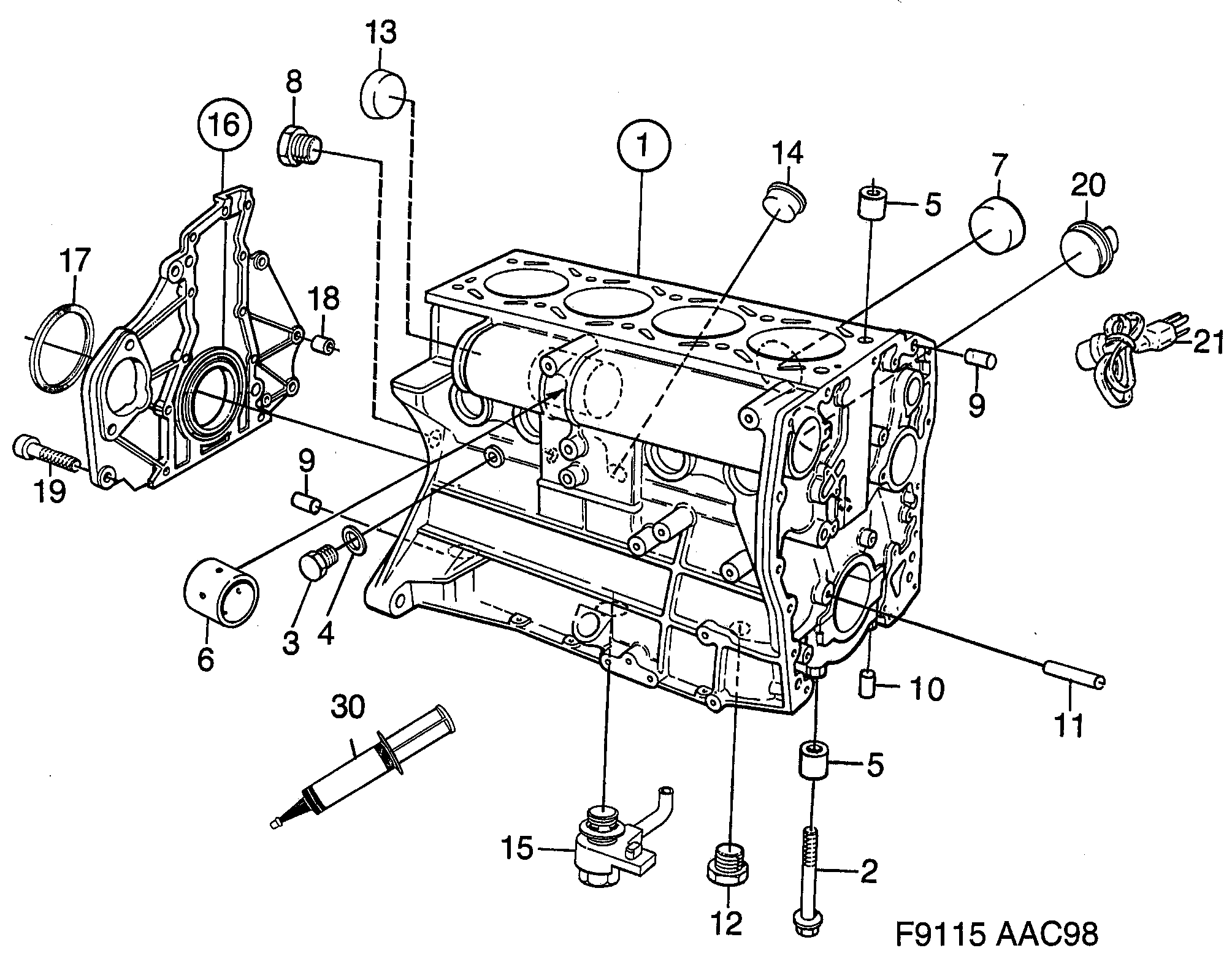 Saab 9-3 (9400) Cylinder block diagram