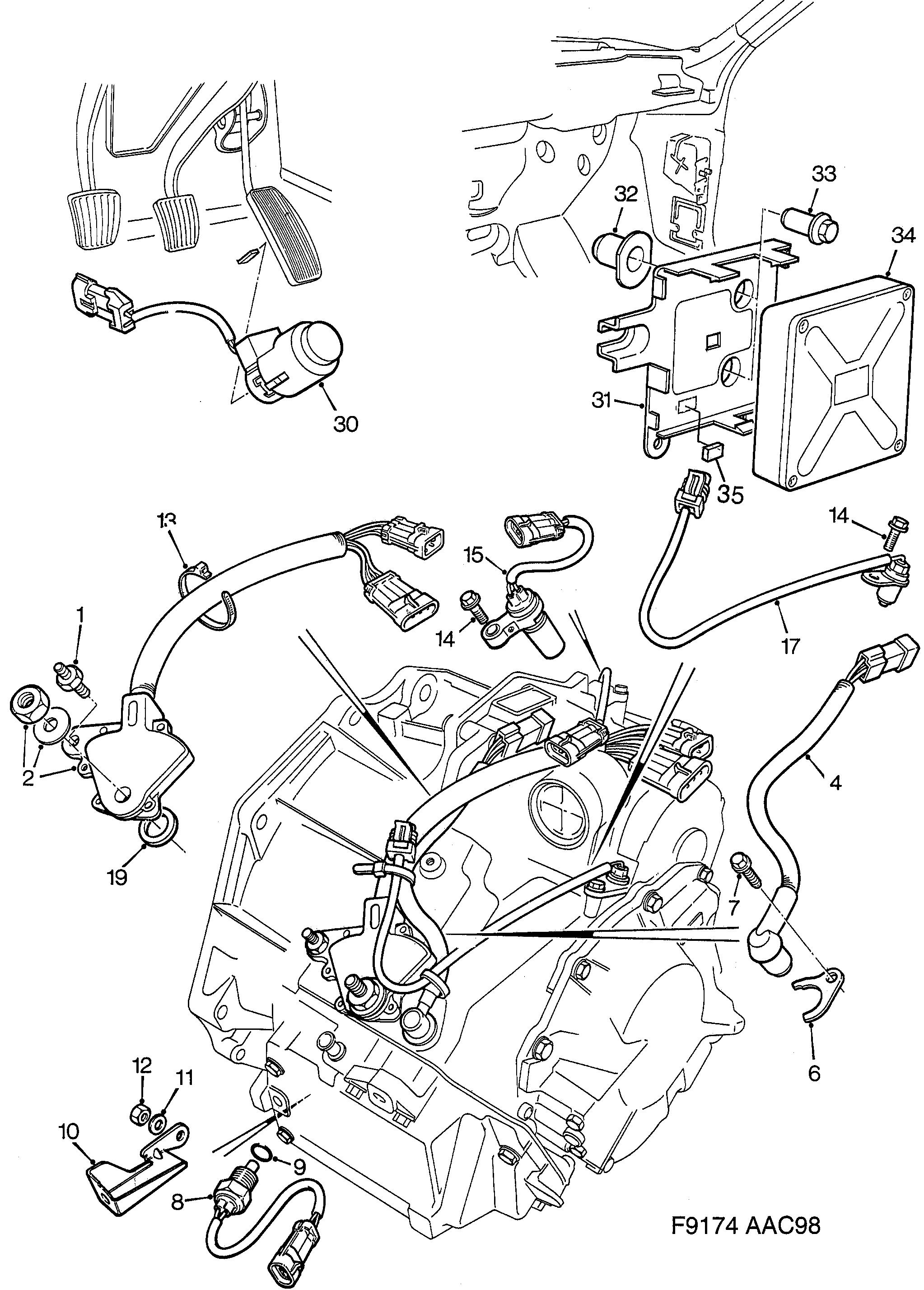 Saab 9-3 (9400) Transmission control module Sensor diagram