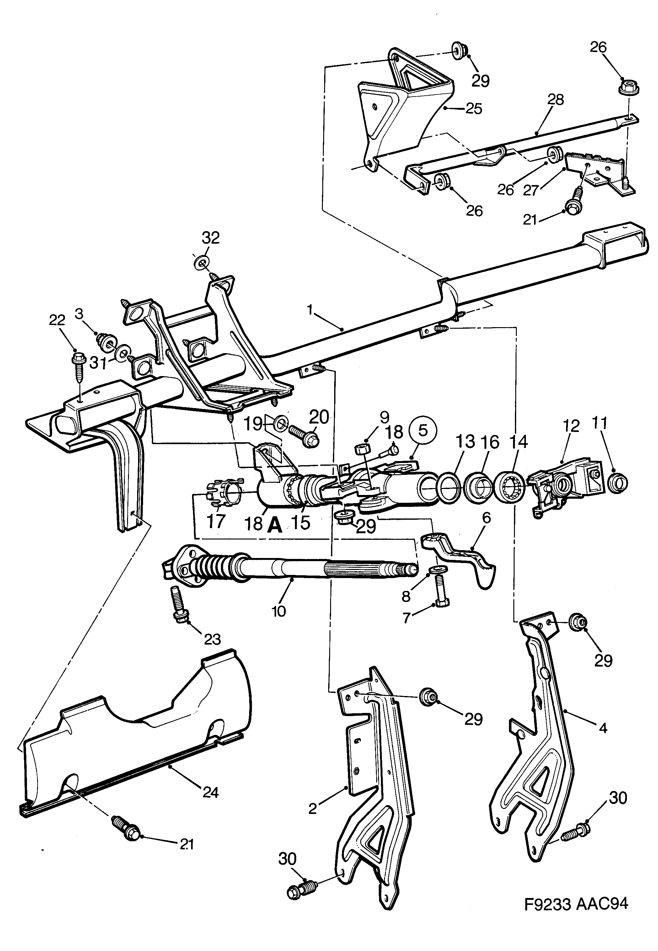 Saab 900 Steering wheel member Steering column diagram