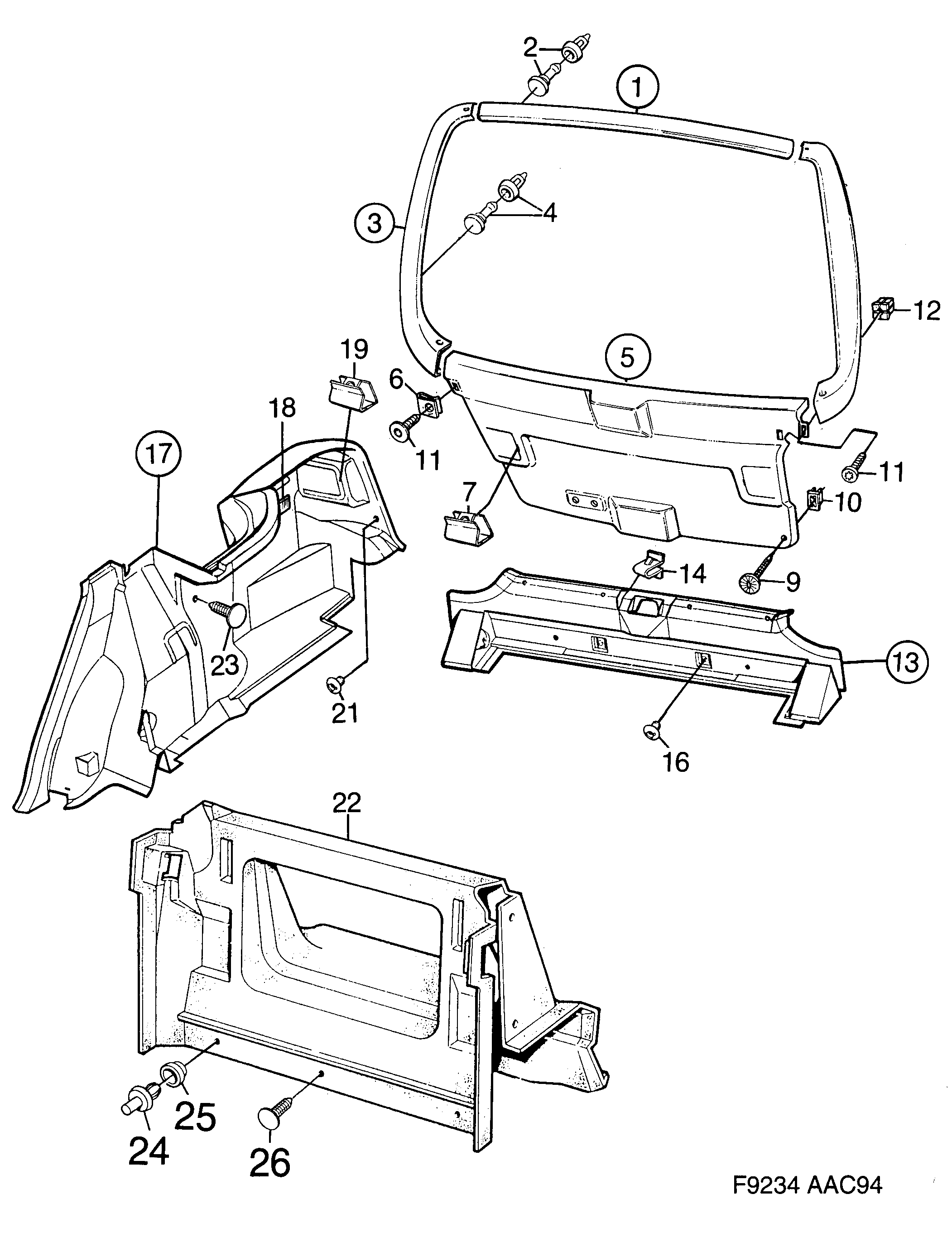 Saab 900 Luggage compartment diagram