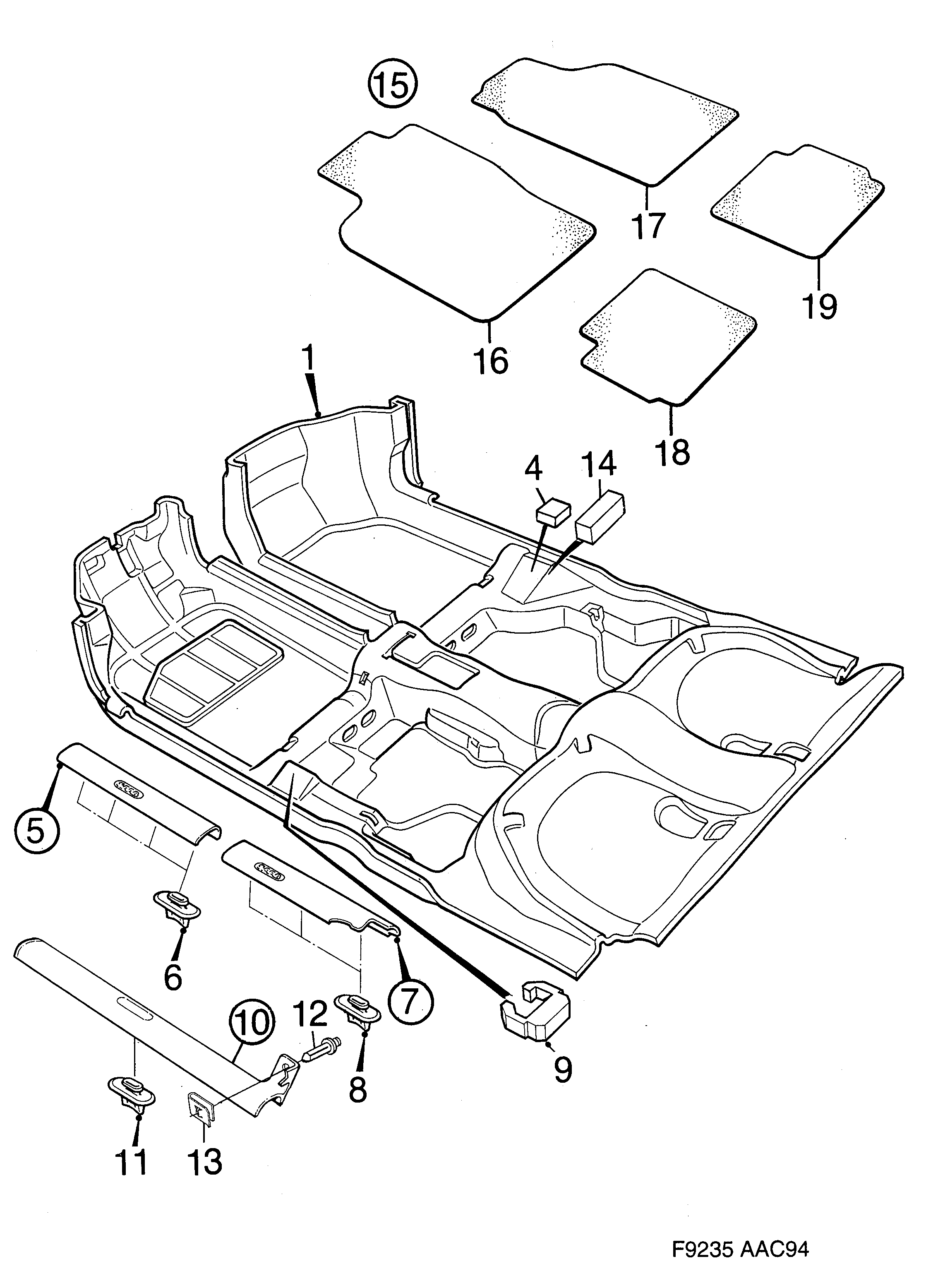 Saab 900 Carpet Sill protection diagram
