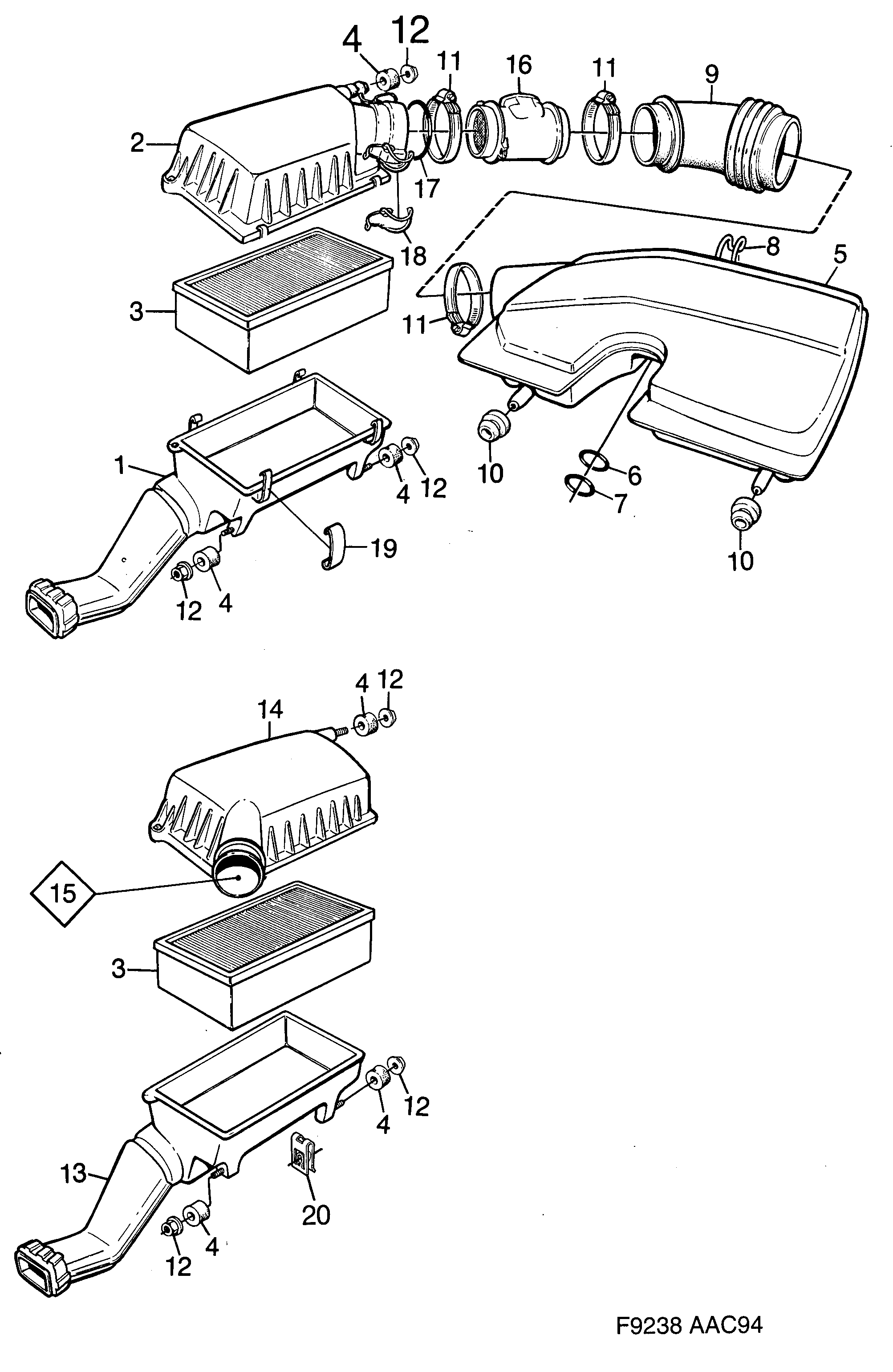 Saab 900 Air cleaner 4-cylinder diagram