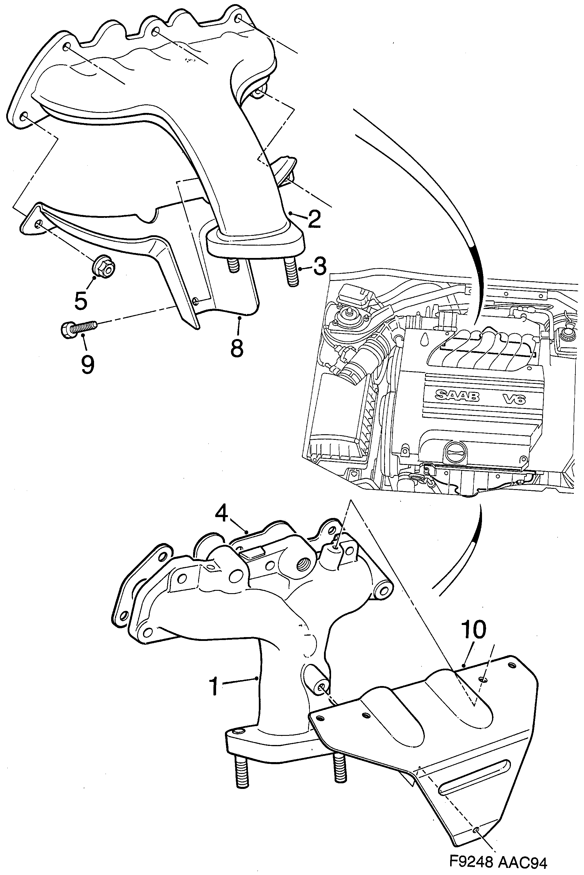 Saab 900 Exhaust manifold diagram