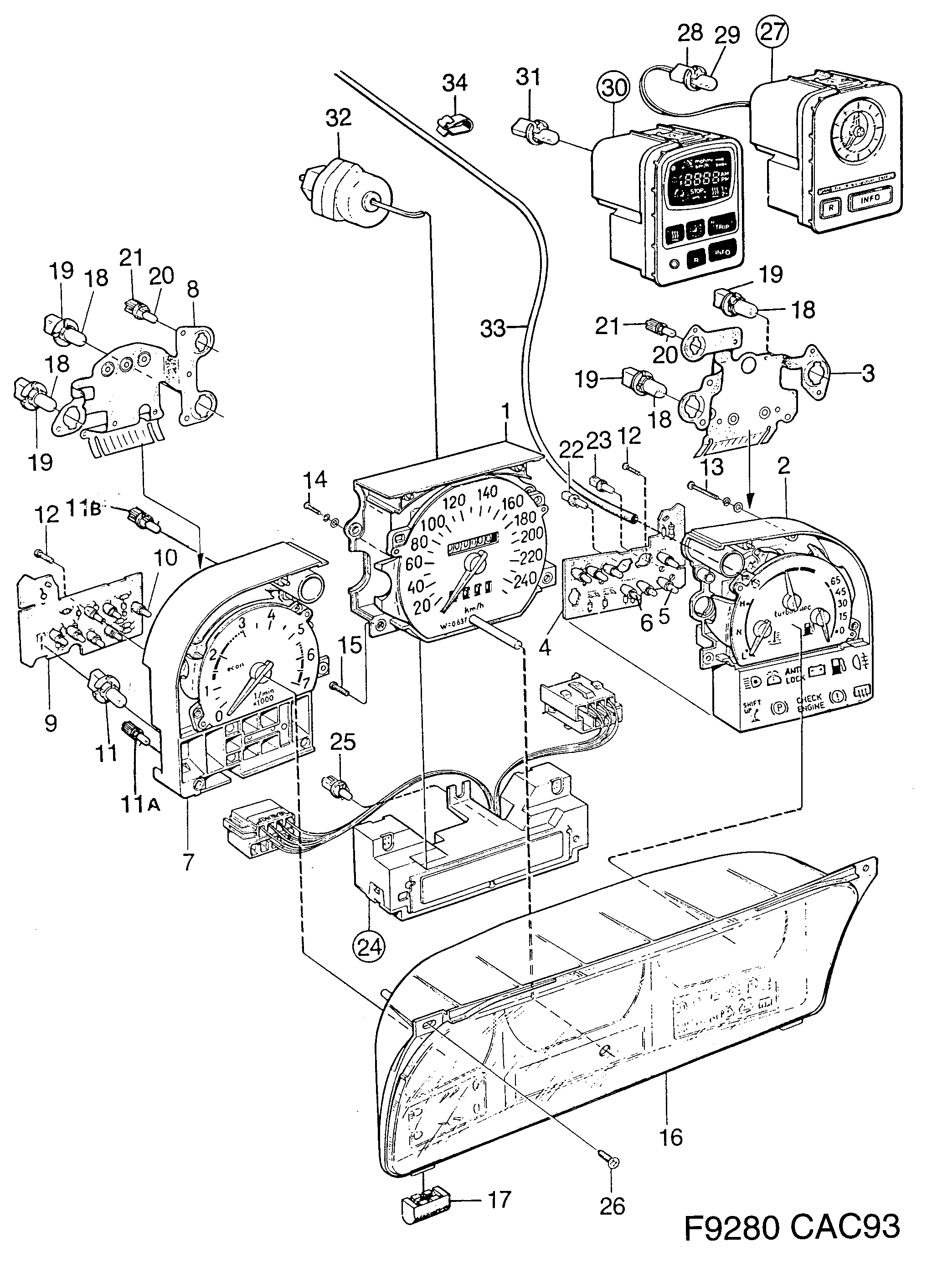 Saab 9000 Instrument diagram