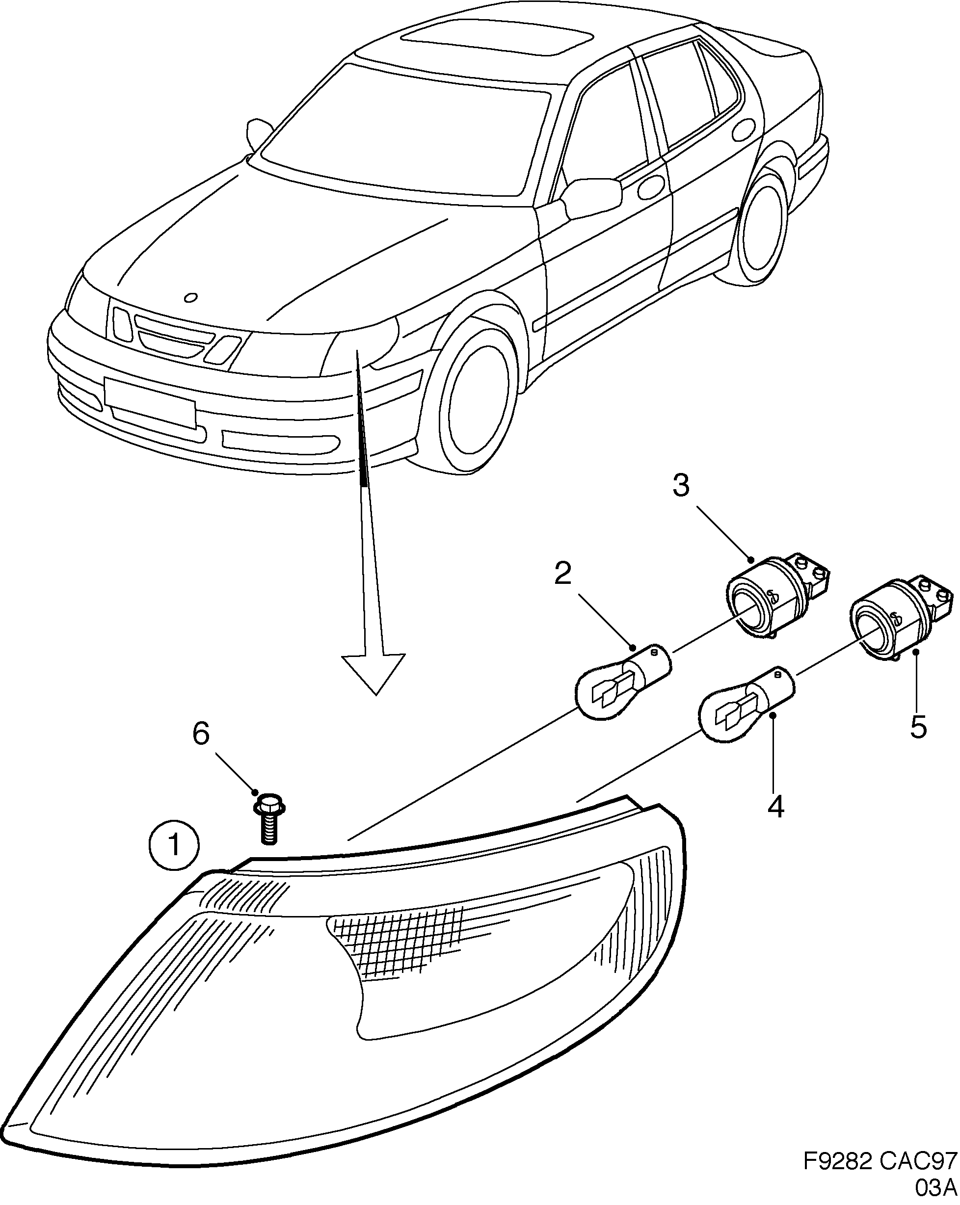 Saab 9-5 (9600) Lamp cluster diagram