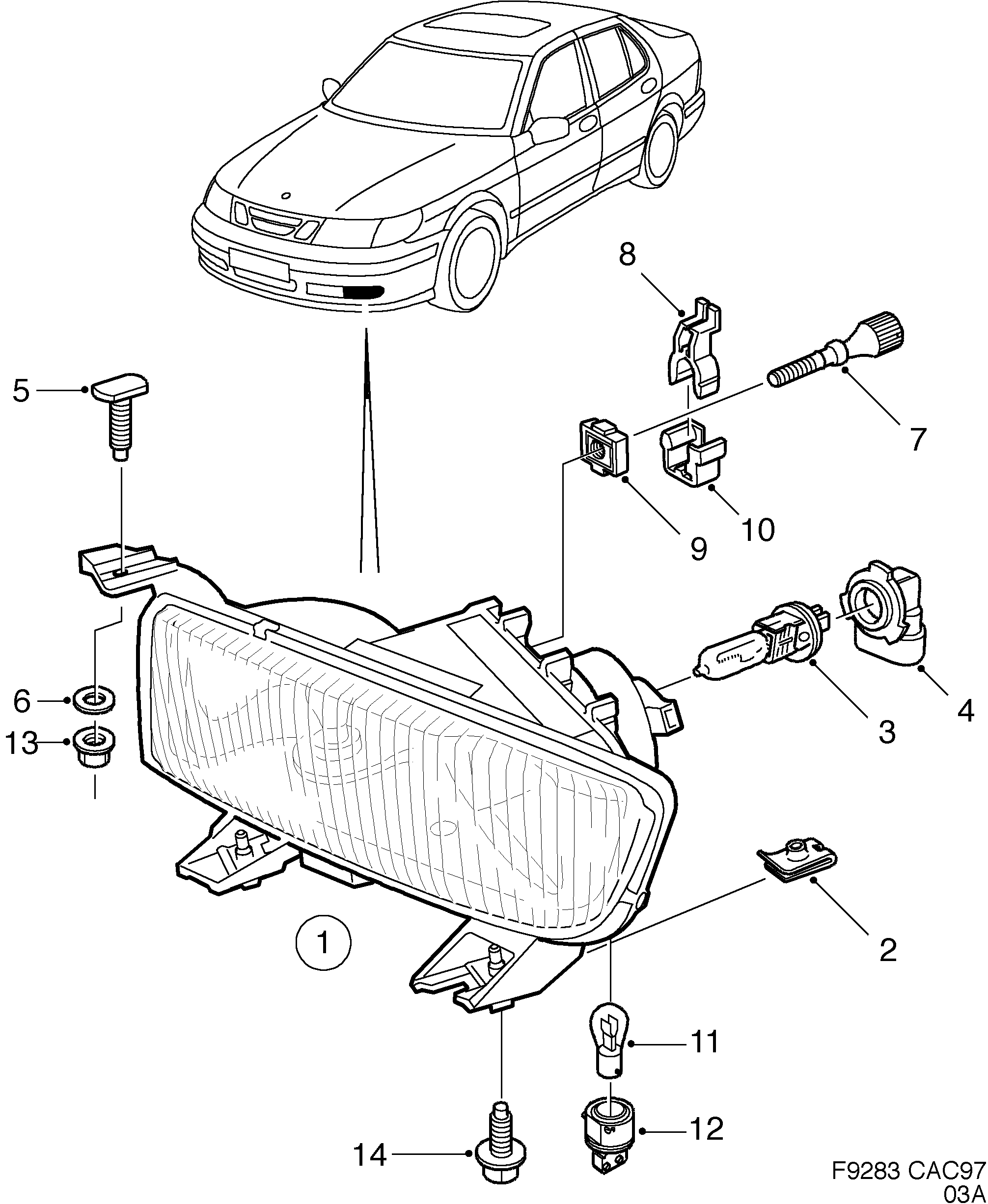 Saab 9-5 (9600) Fog light diagram