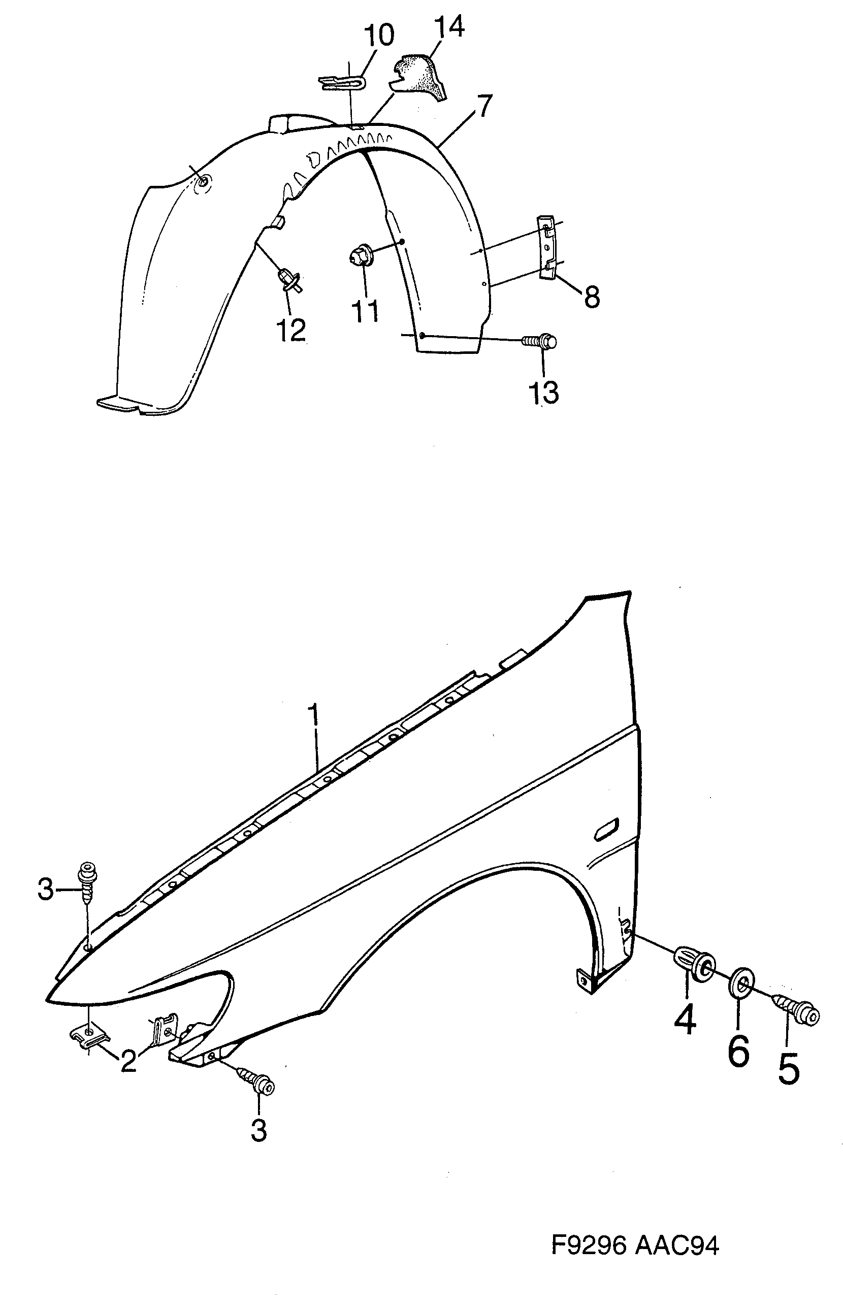 Saab 900 Front fender diagram