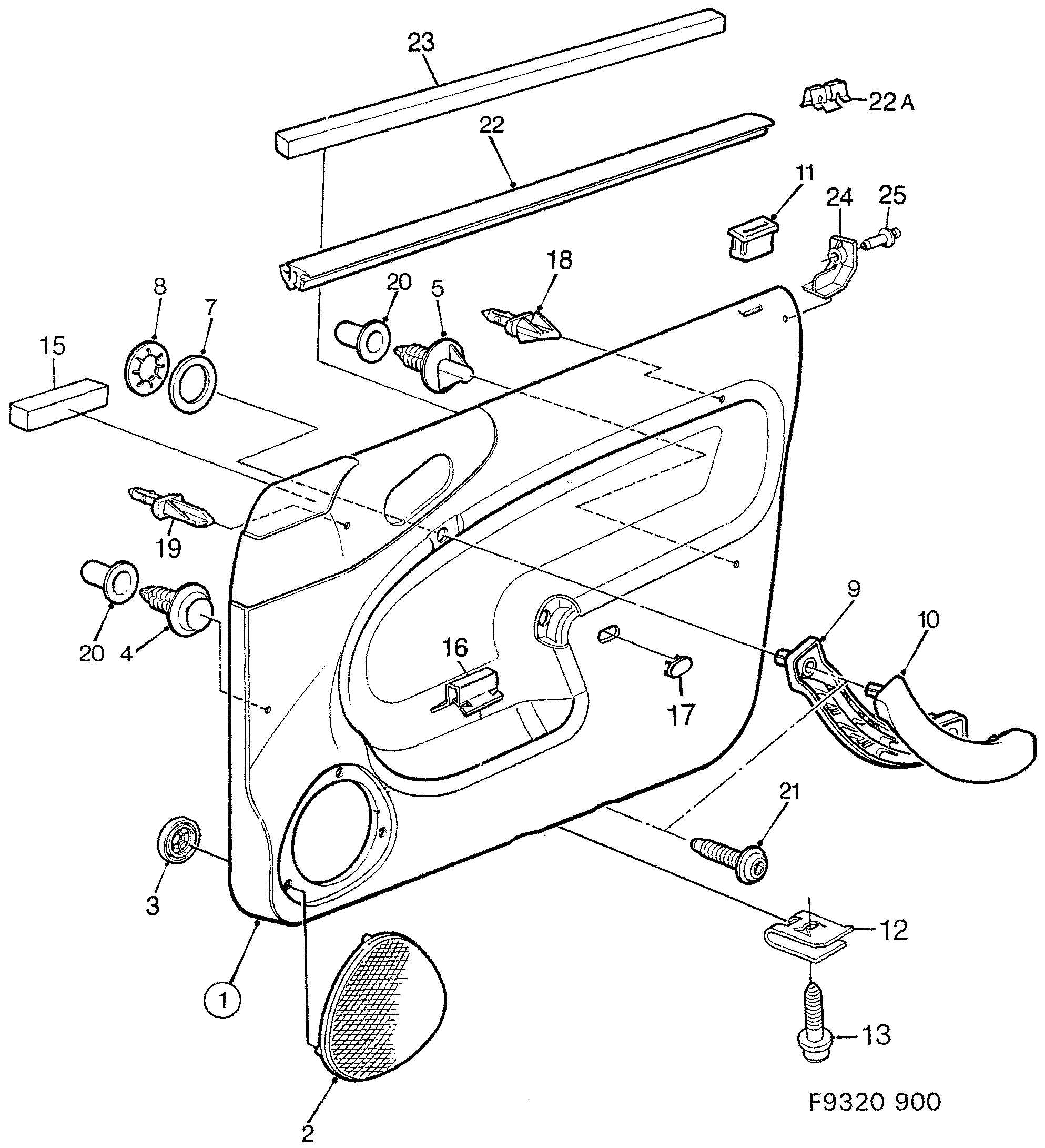 Saab 900 Door panel front door diagram