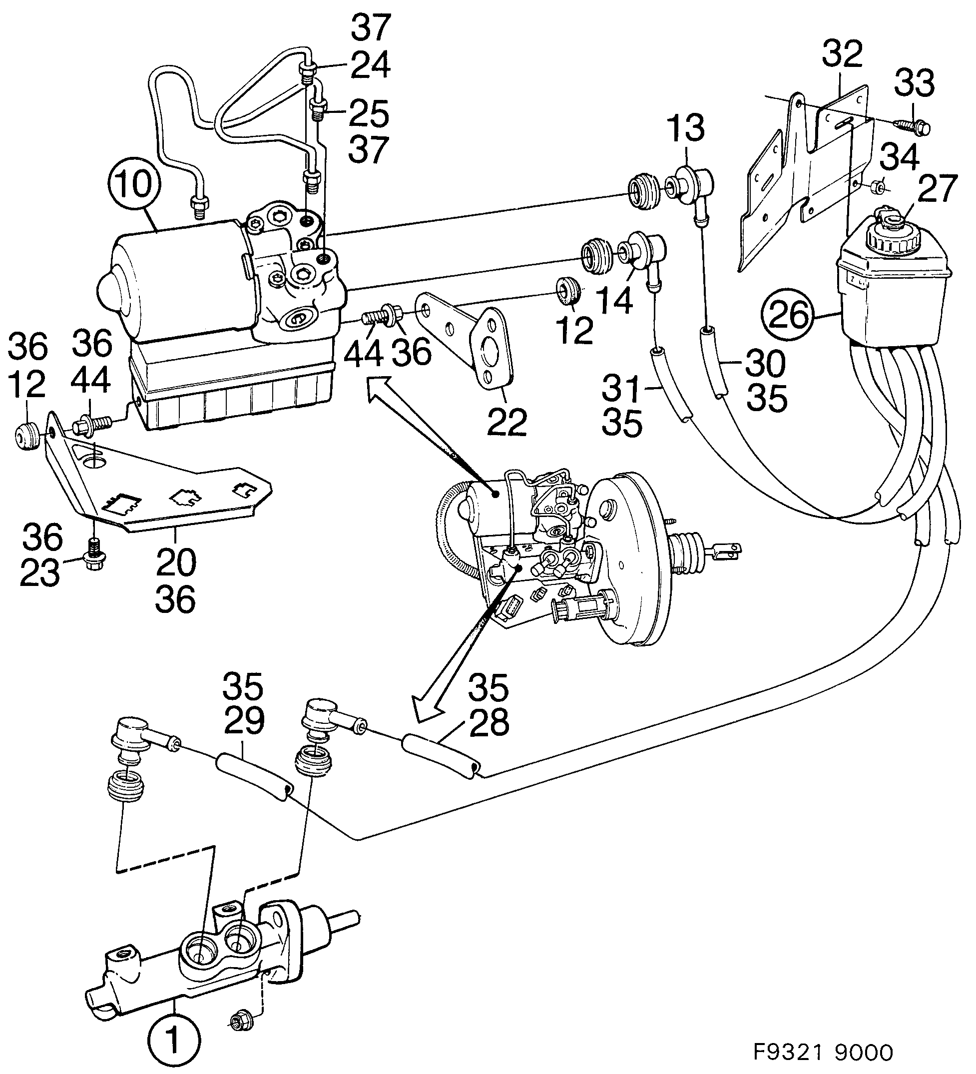 Saab 9000 Hydraulic unit ABS Mark IV diagram