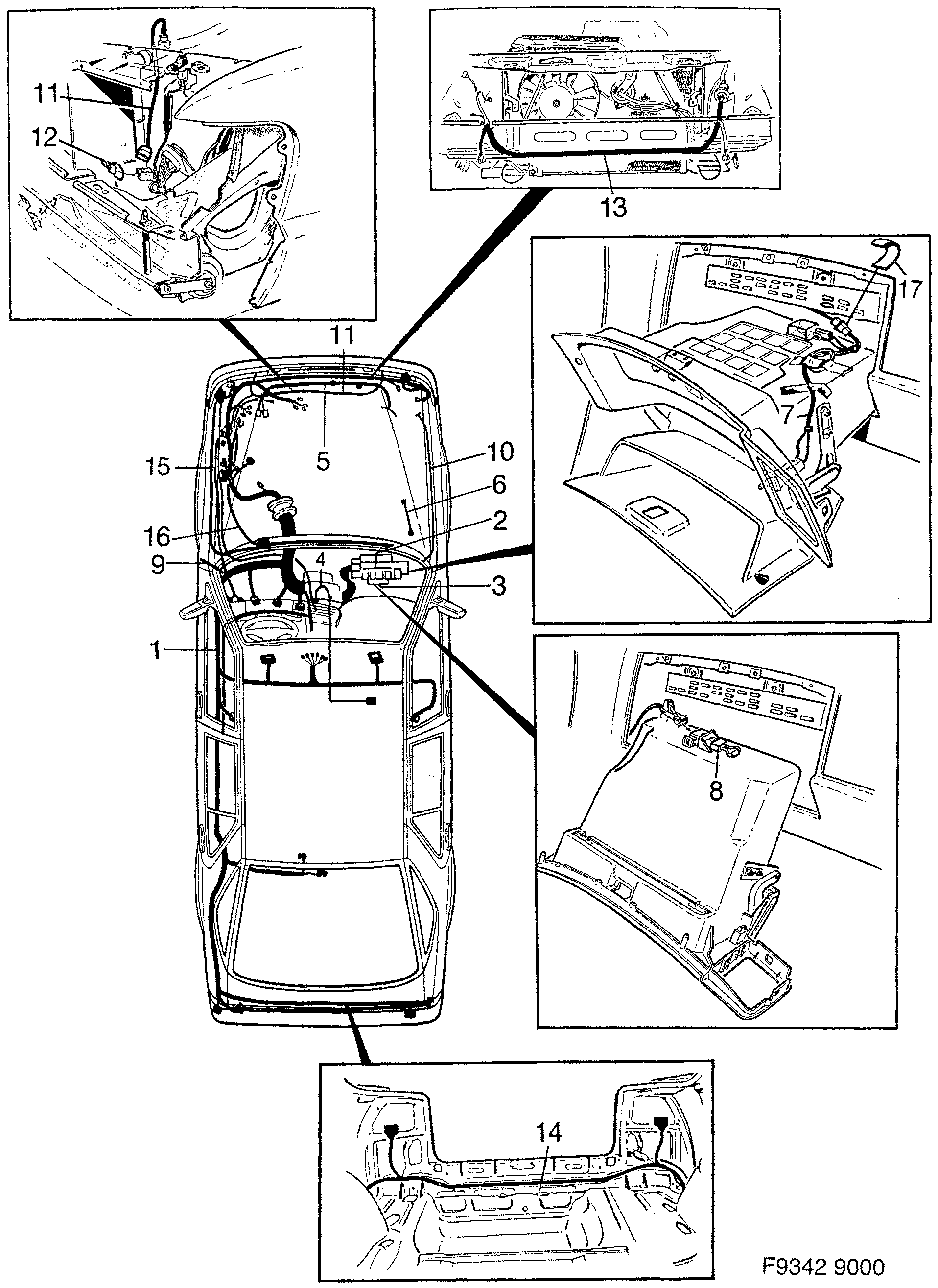 Saab 9000 Main- and engine comp. diagram